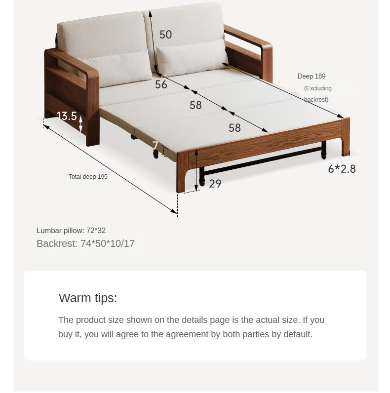 **Oak Solid Wood Folding Sofa Bed – Convertible Sleeper for Small Spaces, Guest Room & Studio Apartments**