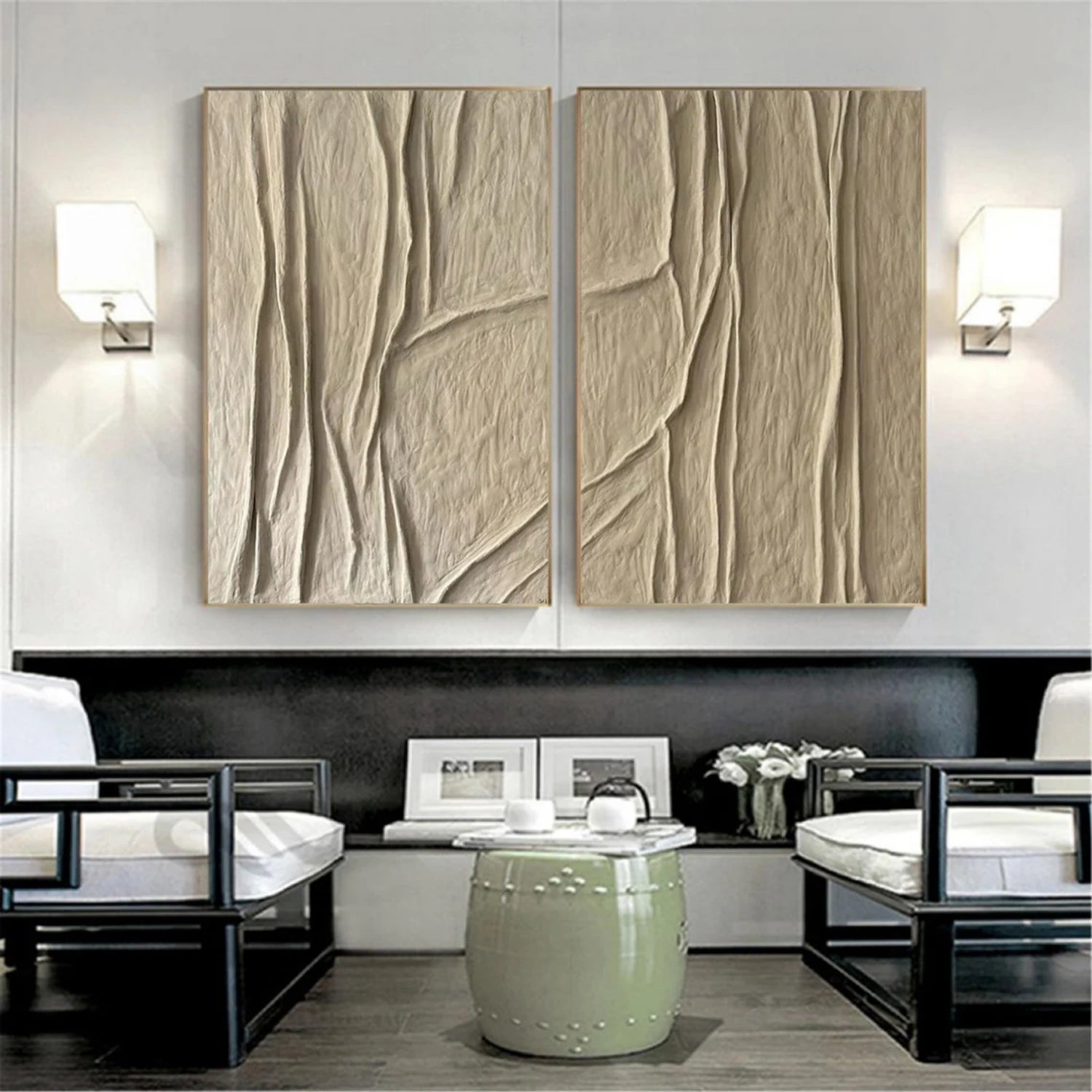 Abstract Beige & Brown Wall Art Set of 2 - Modern Canvas Paintings for Living Room, Bedroom & Office Decor #BB134