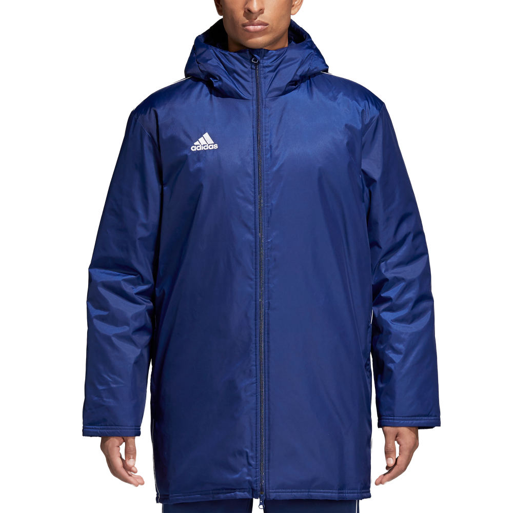 Adidas Core 18 Stadium Jacket for Men - Dark Blue/White Windbreaker - Lightweight Water-Resistant Training Jacket for Running, Hiking & Outdoor Sports