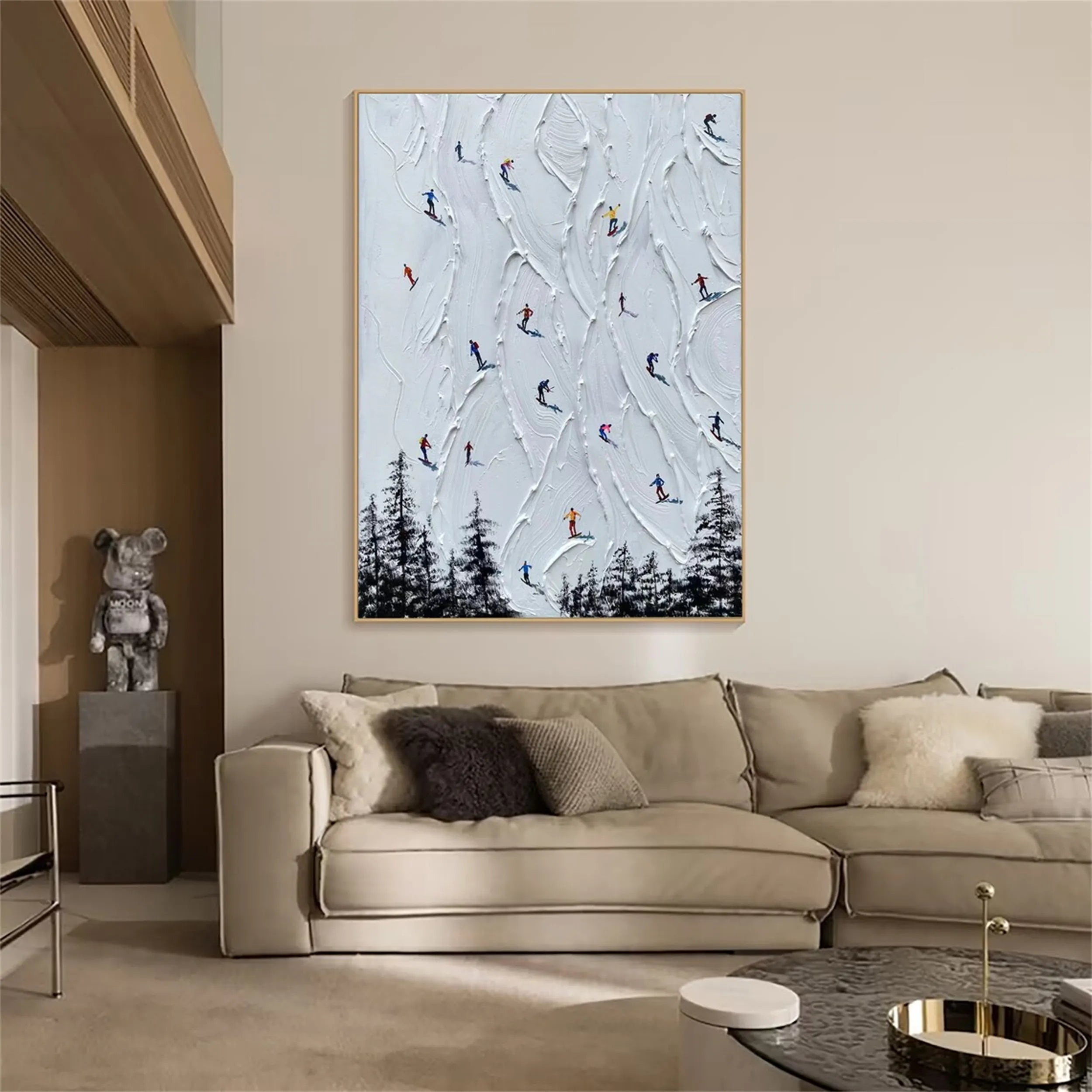 Premium Skiing Sport Art Textured Painting Canvas Wall Decor - Winter Sports Themed Artwork #MM223 - Perfect for Living Room, Ski Lodge & Cabin Decor