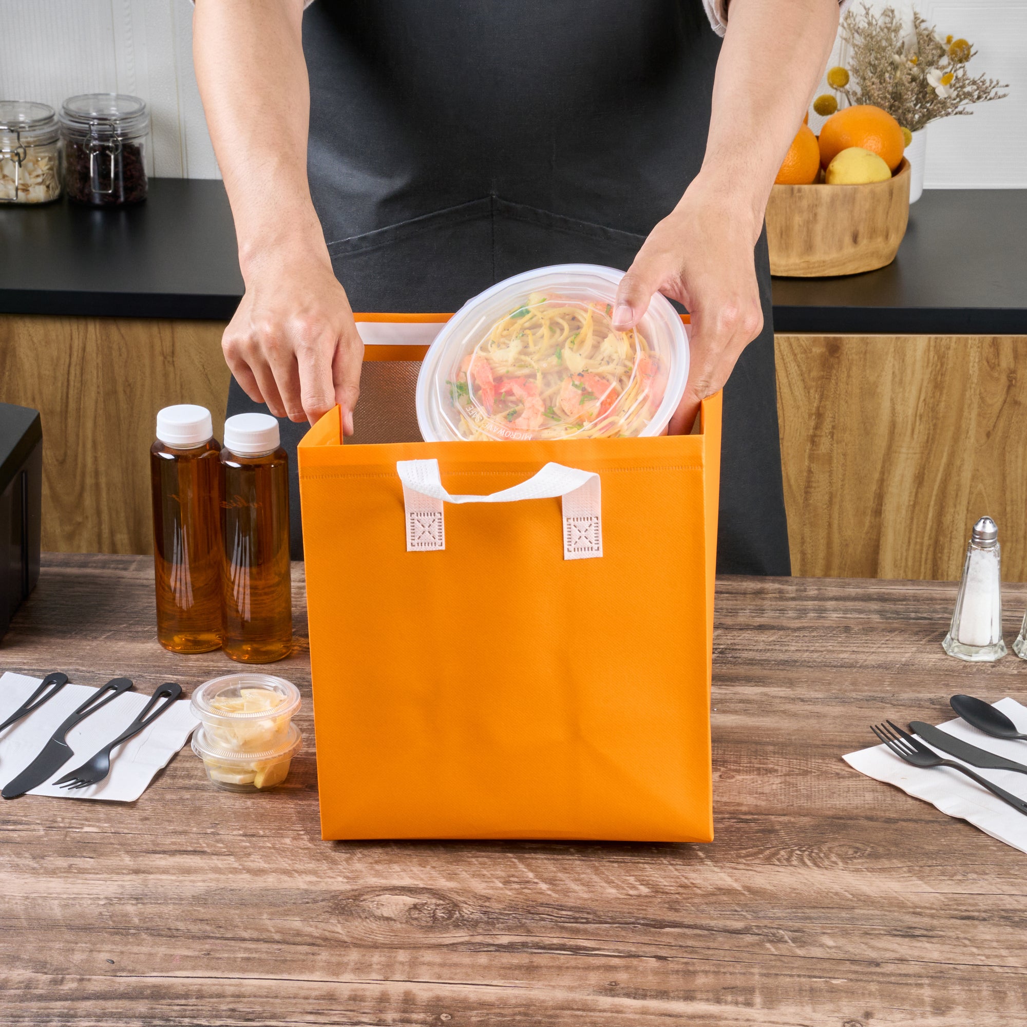 Insulated Orange Take Out Bags - Tamper Evident Food Delivery Bags (10.25