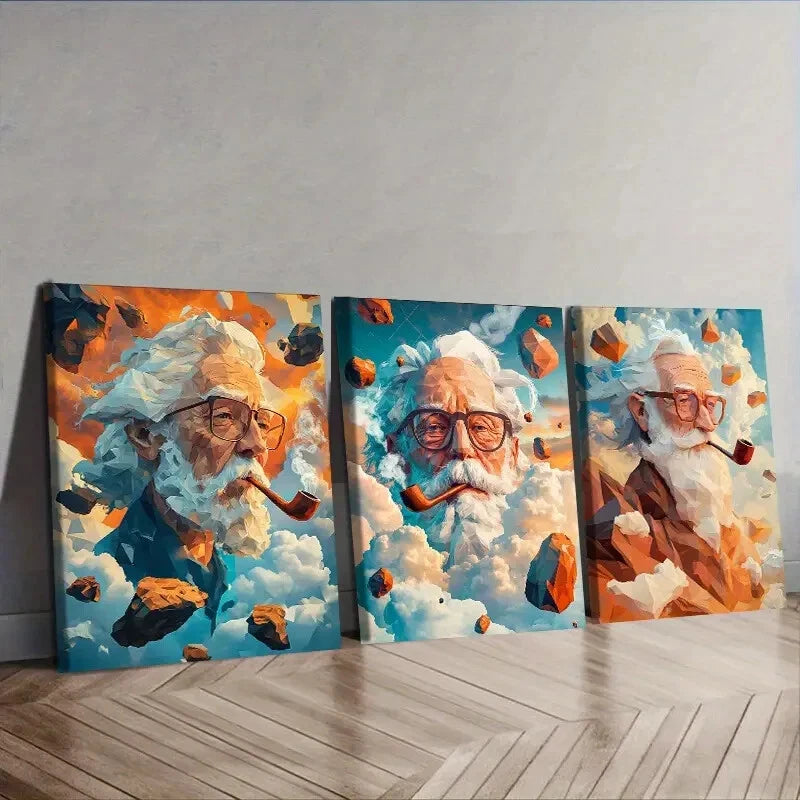 3-Piece Clay Old Man Wall Art Set - Framed Canvas 40x60cm - High Quality Print - 100% Australian Made - Ready to Hang - Perfect for Living Room, Bedroom & Office Decor