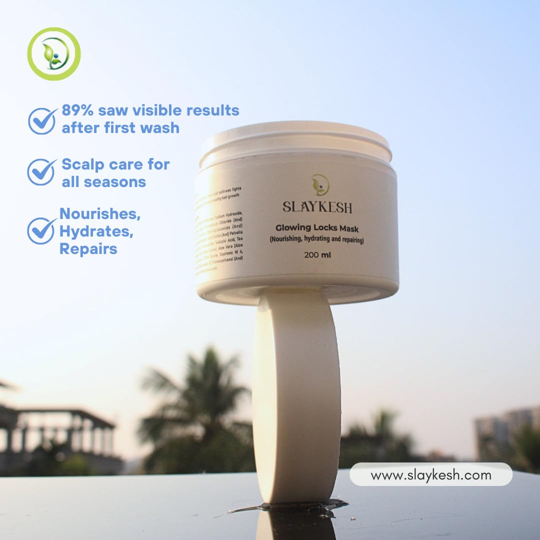 Slaykesh Glowing Locks Hydrating & Repairing Hair Mask - Deep Conditioning Treatment for Damaged, Dull Hair with Hair Fall Control | 200ml Nourishing Mask for Men & Women | Perfect for Salon-Quality Treatment at Home