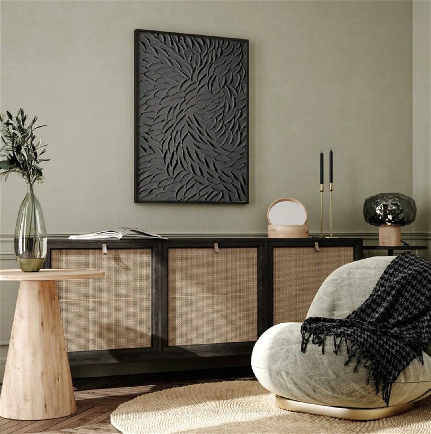 Black Minimalist Textured Painting Canvas - Modern Abstract Wall Art for Home & Office Decor #MZ106 | Perfect for Living Room, Bedroom & Office Spaces