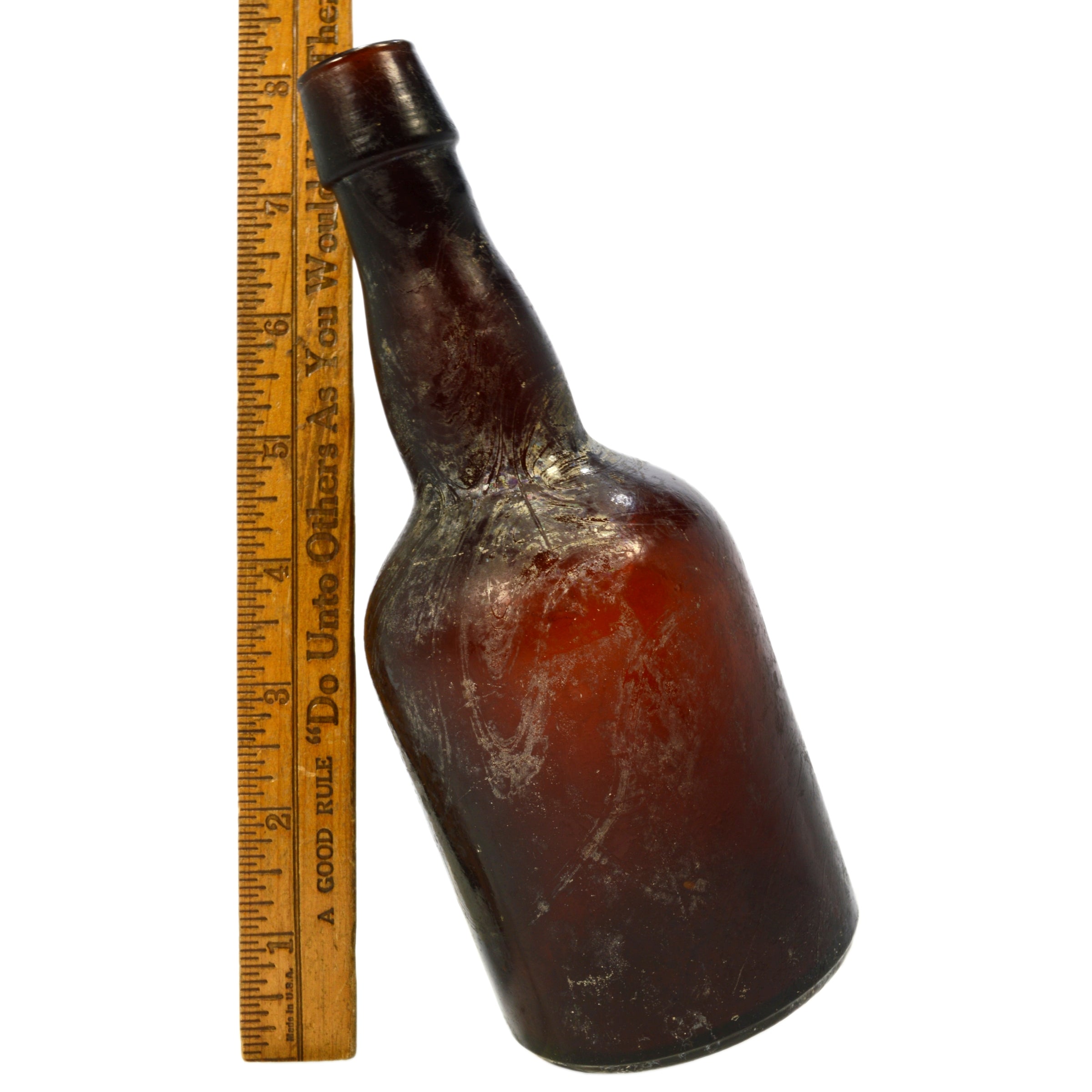 Vintage Amber Glass Squat Beer Bottle - Antique Lady Leg Style with Smooth Base & Tapered Lip - Perfect for Home Brewing, Bar Decor & Vintage Collectibles