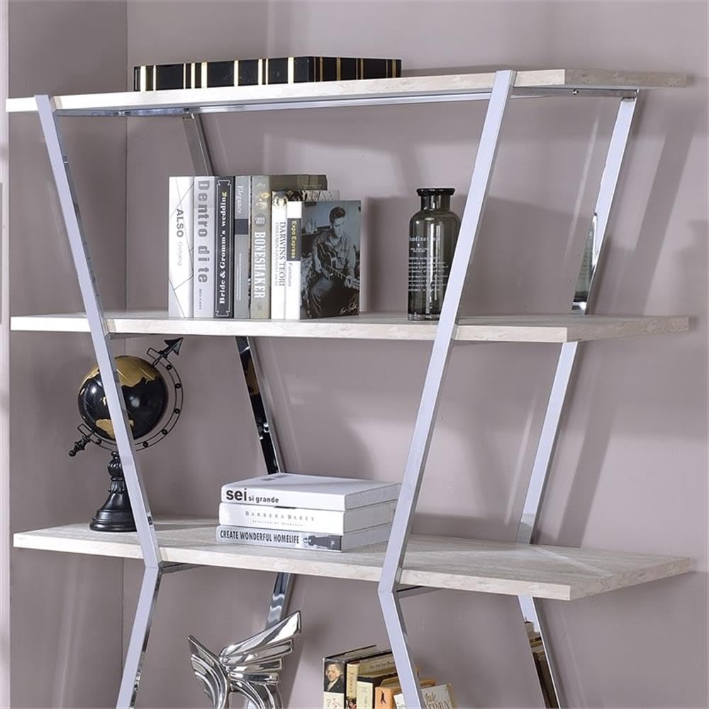 Furniture of America Ketano Chrome Metal 4-Tier Bookcase - Perfect for Home Office, Living Room & Bedroom Storage