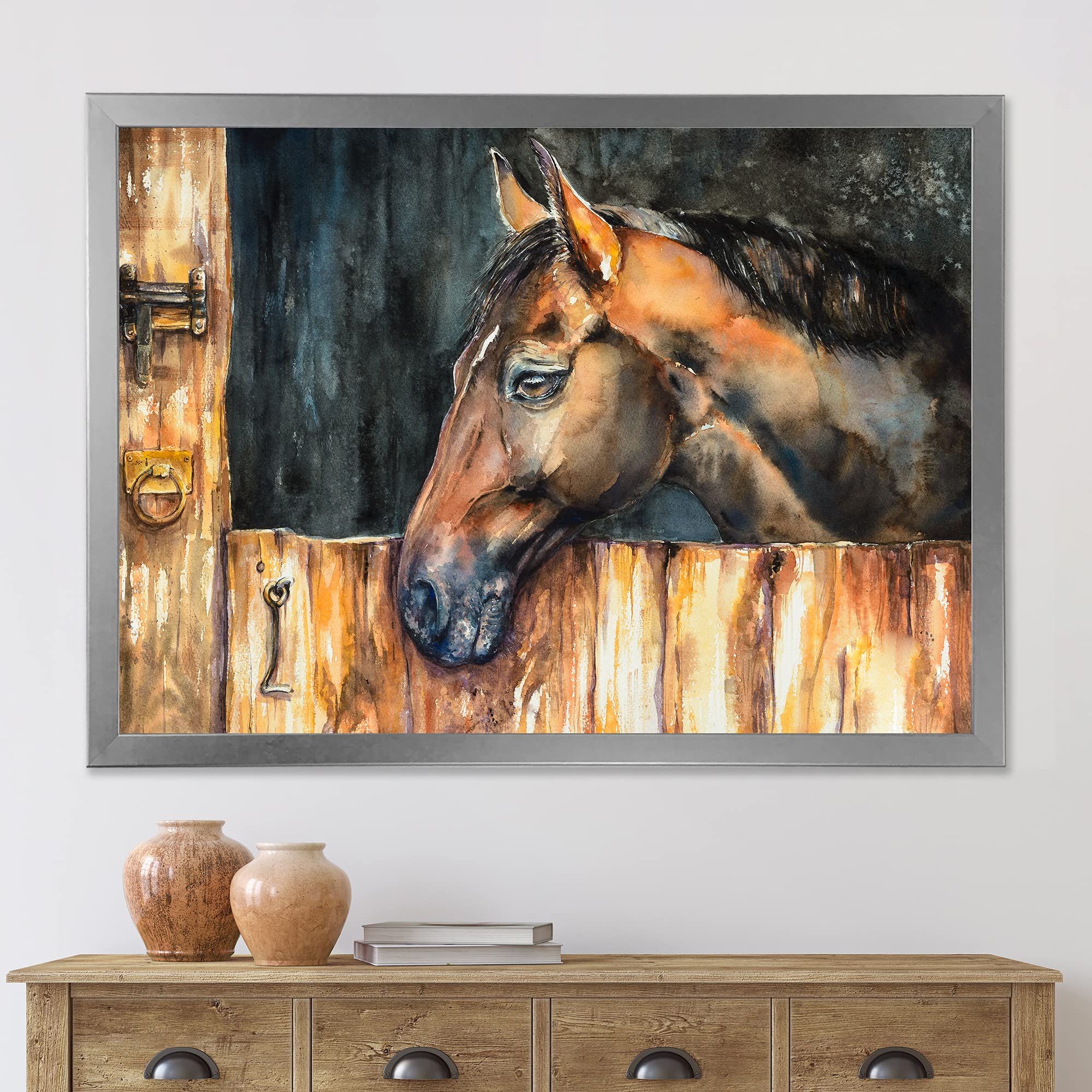 DesignQ Horse Head Stable Farmhouse Framed Wall Art - Rustic Home Decor for Living Room, Bedroom & Office