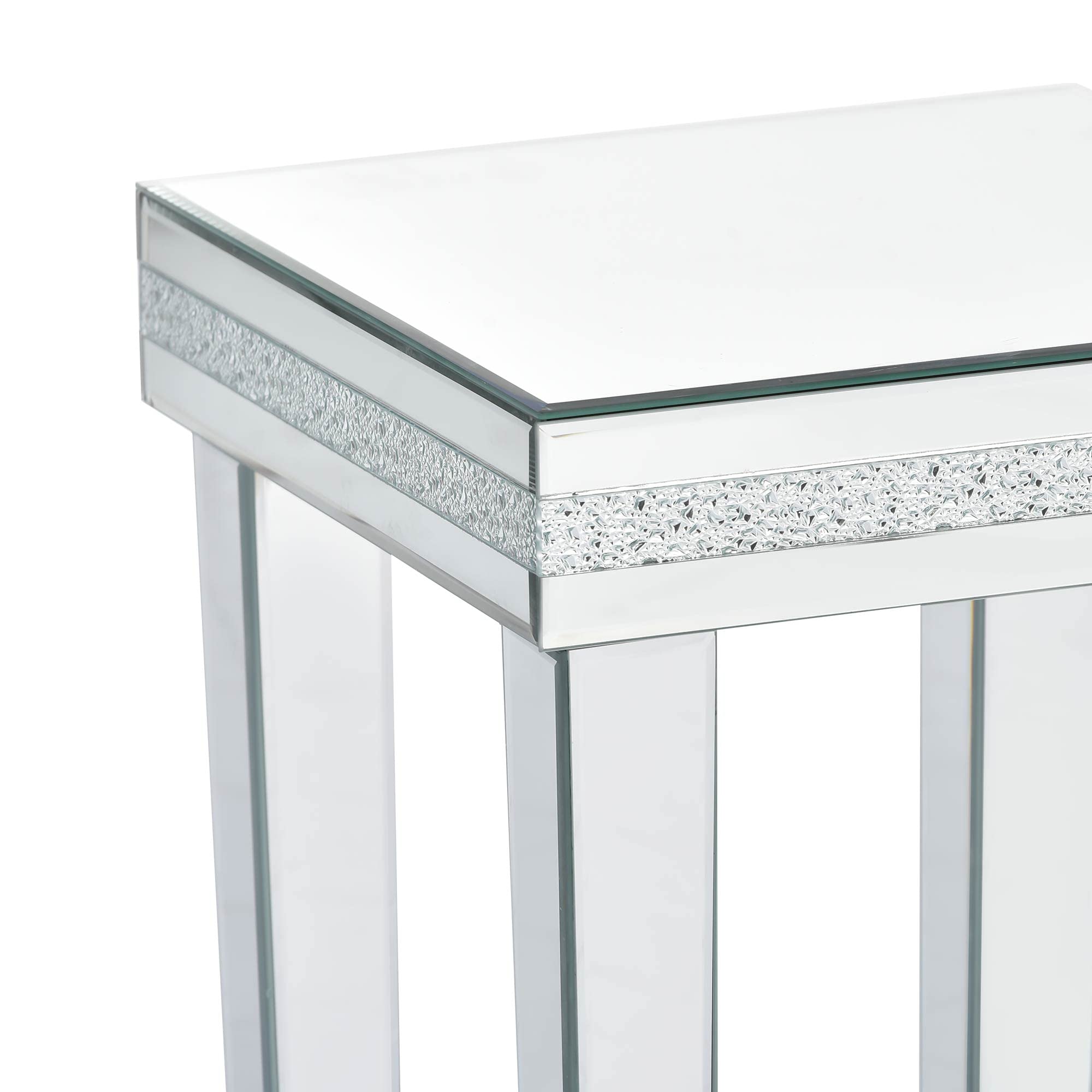 Merax Modern 3-Piece Mirrored Coffee Table Set with Crystal Design & Adjustable Legs - Silver Living Room Furniture for Reception, Lounge & Home Decor