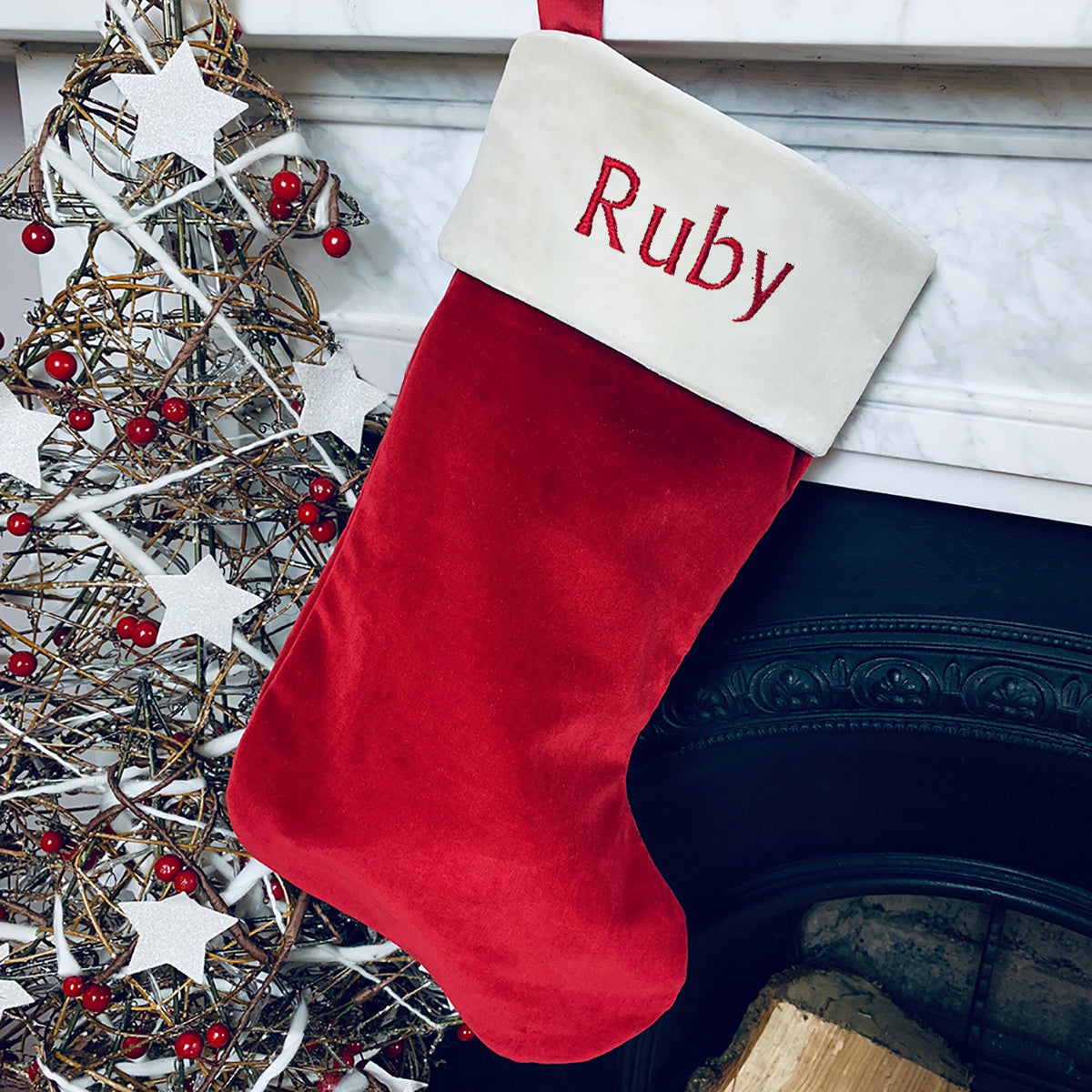 Personalized Red Christmas Stocking for Kids - Bertie Bear Custom Holiday Gift for Stocking Stuffers & Festive Decorations