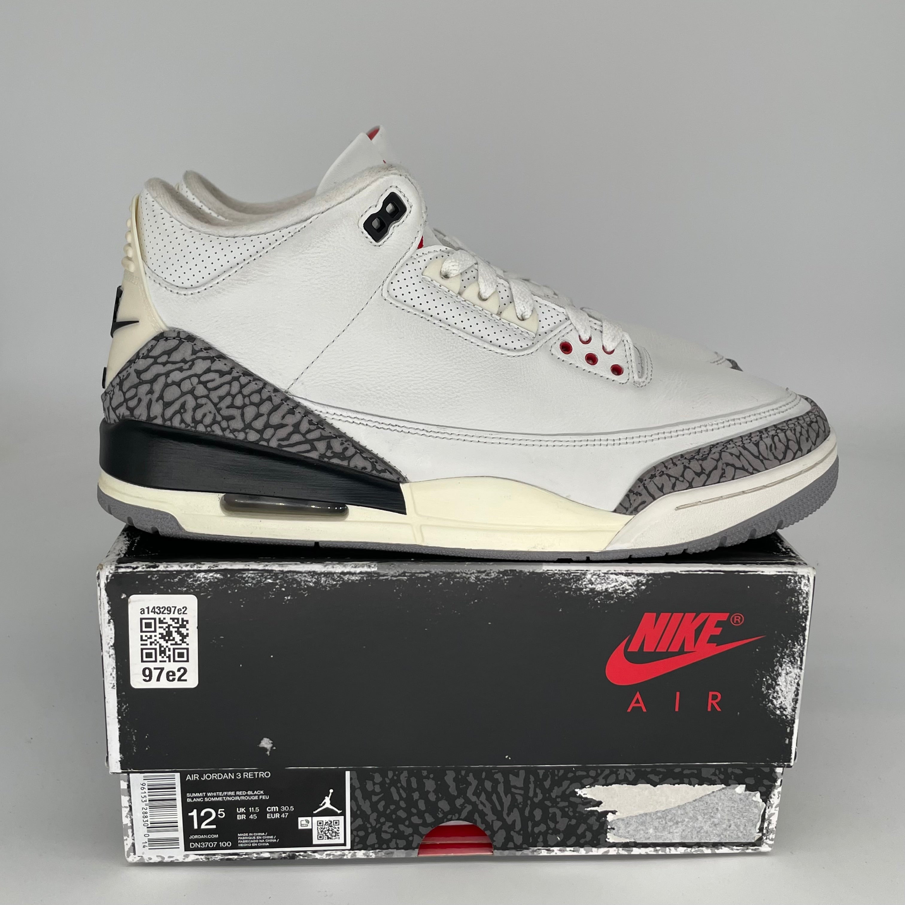 Original Air Jordan 3 White Cement Reimagined - Men's Size 12.5 (DN3707-100) - Authentic Retro Basketball Shoes for Sneaker Collectors & Streetwear Fashion