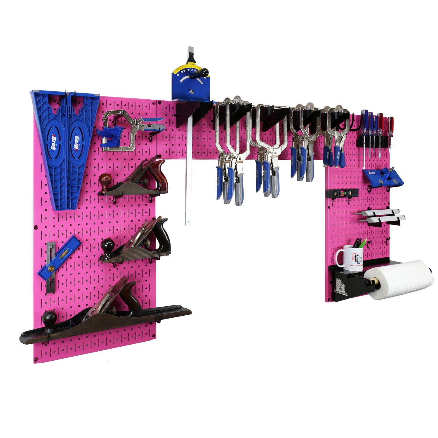 Wall Control Woodworking Tool Storage Organizer Kit - DIY Pegboard System for Woodworkers & Makers | Space-Saving Workshop Organization | Perfect for Garage, Shed & Craft Room (Pink)