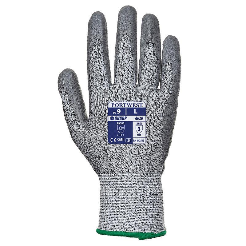PW083 Cut Level 3 PU Palm Coated Work Gloves - ANSI A620 Certified - Durable Safety Gloves for Construction, Warehouse & Outdoor Work