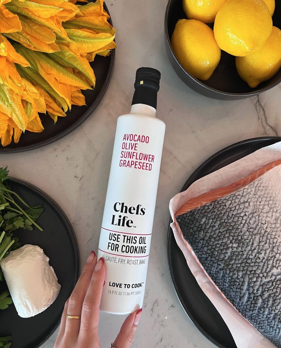 Chefs Life Premium Cooking Oil Blend - Non-GMO Olive, Avocado, Sunflower & Grapeseed Oil for High Heat Cooking, Baking & Frying - 16.9 Fl Oz (2 Bottles) - Perfect for Sautéing, Stir-Frying & Deep Frying at Home