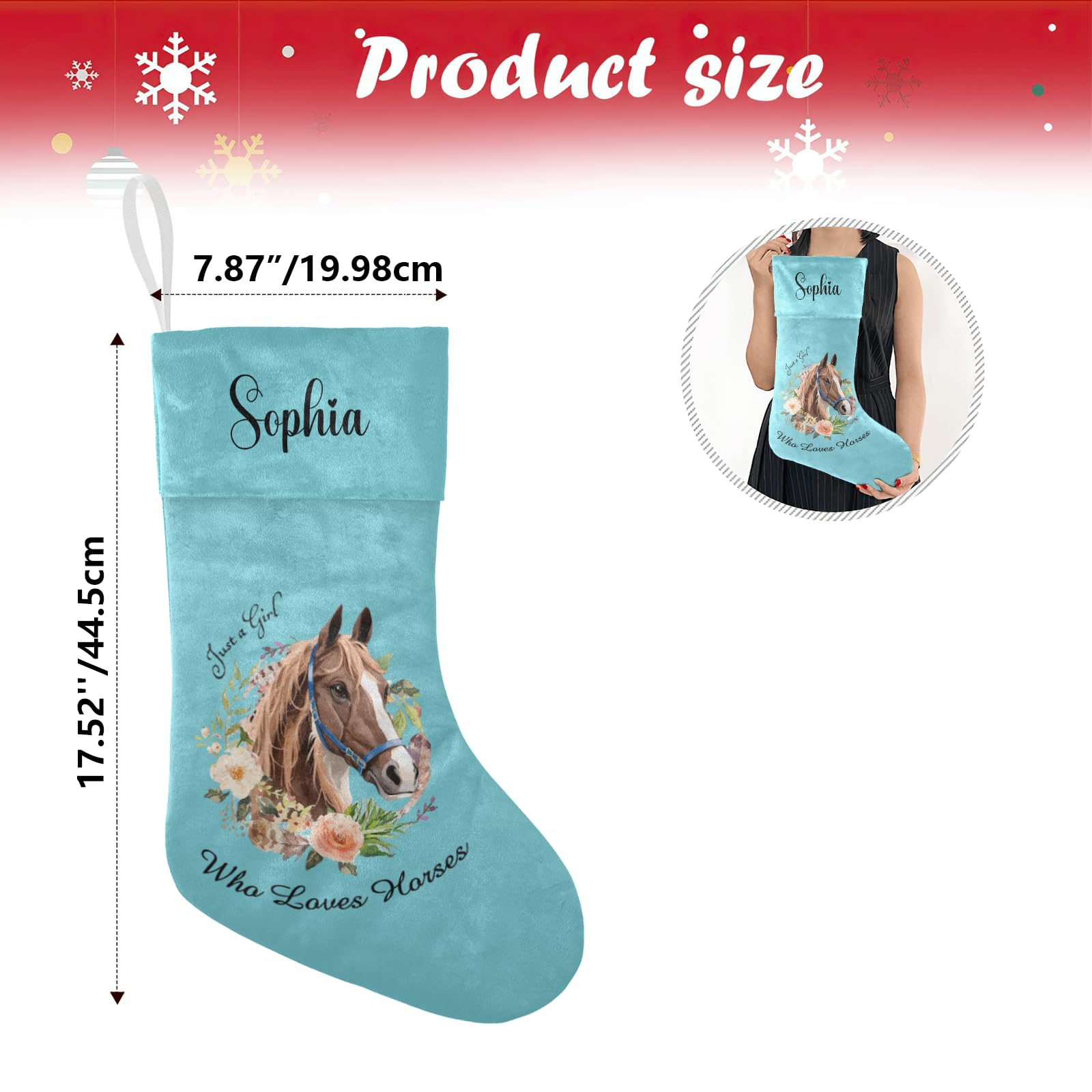Personalized Horse Lovers Christmas Stocking with Name - Custom Holiday Gift for Boys, Girls & Pets (17.52 x 7.87 Inch) - Perfect for Fireplace Decor, Christmas Tree Hanging & Festive Gift Giving