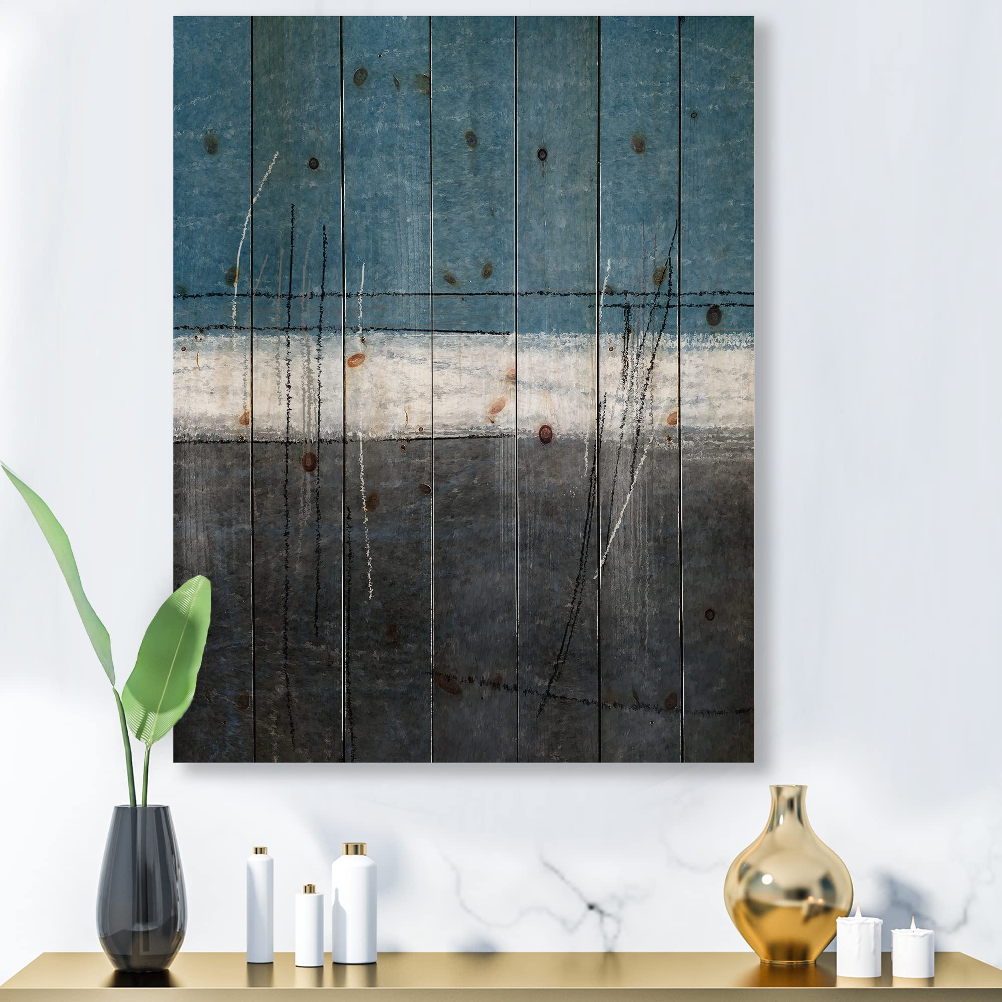 Modern Abstract Wood Wall Art - Teal & Grey Contemporary Wooden Panel Decor, Large Pine Wood Printed Wall Hanging | Perfect for Living Room, Bedroom & Office Decor