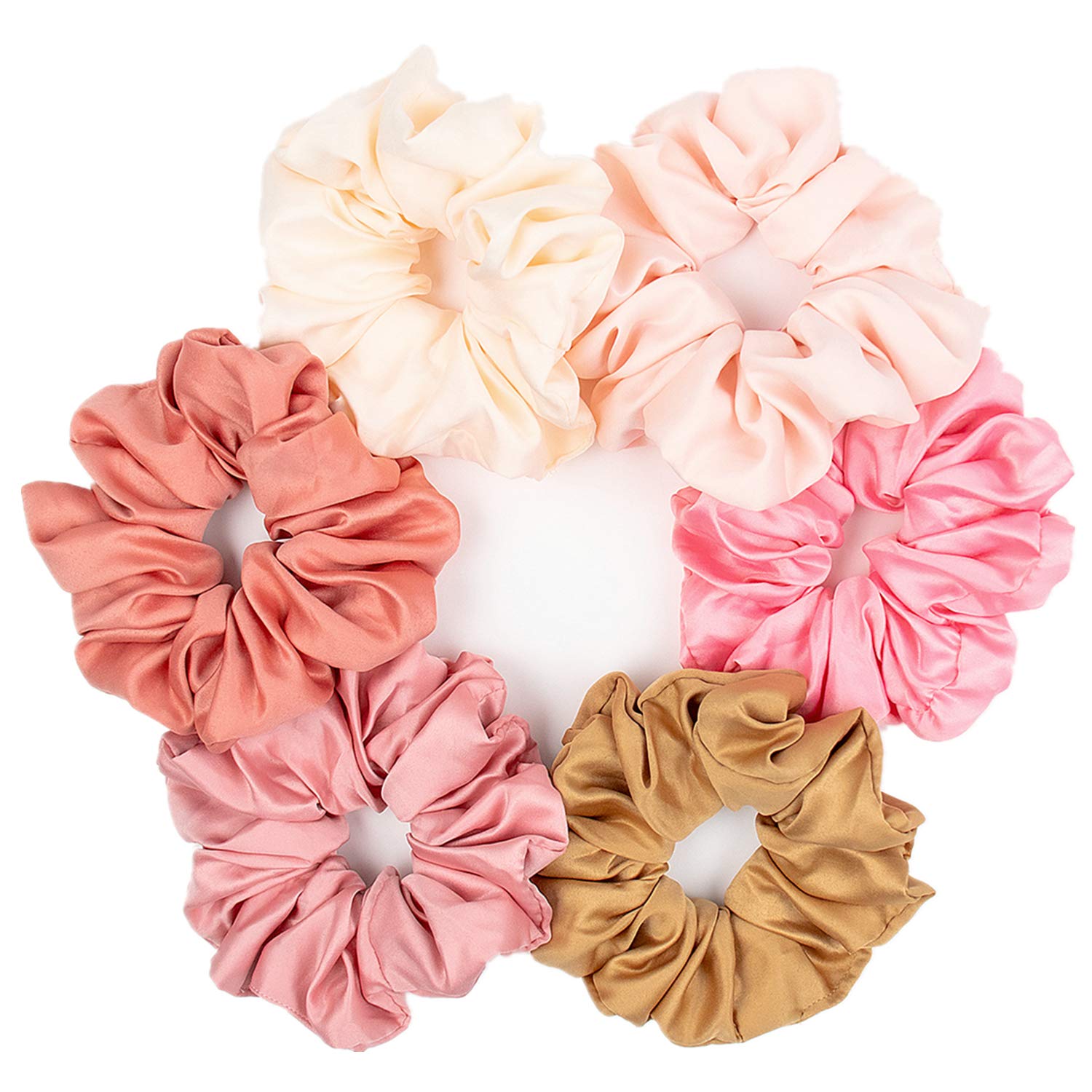 6-Piece Satin Silk Scrunchies for Women - Soft No-Slip Hair Ties, Ponytail Holders for Thick Hair - Gentle Wedding & Bridal Accessories (Perfect for Daily Use, Workouts, and Special Occasions)
