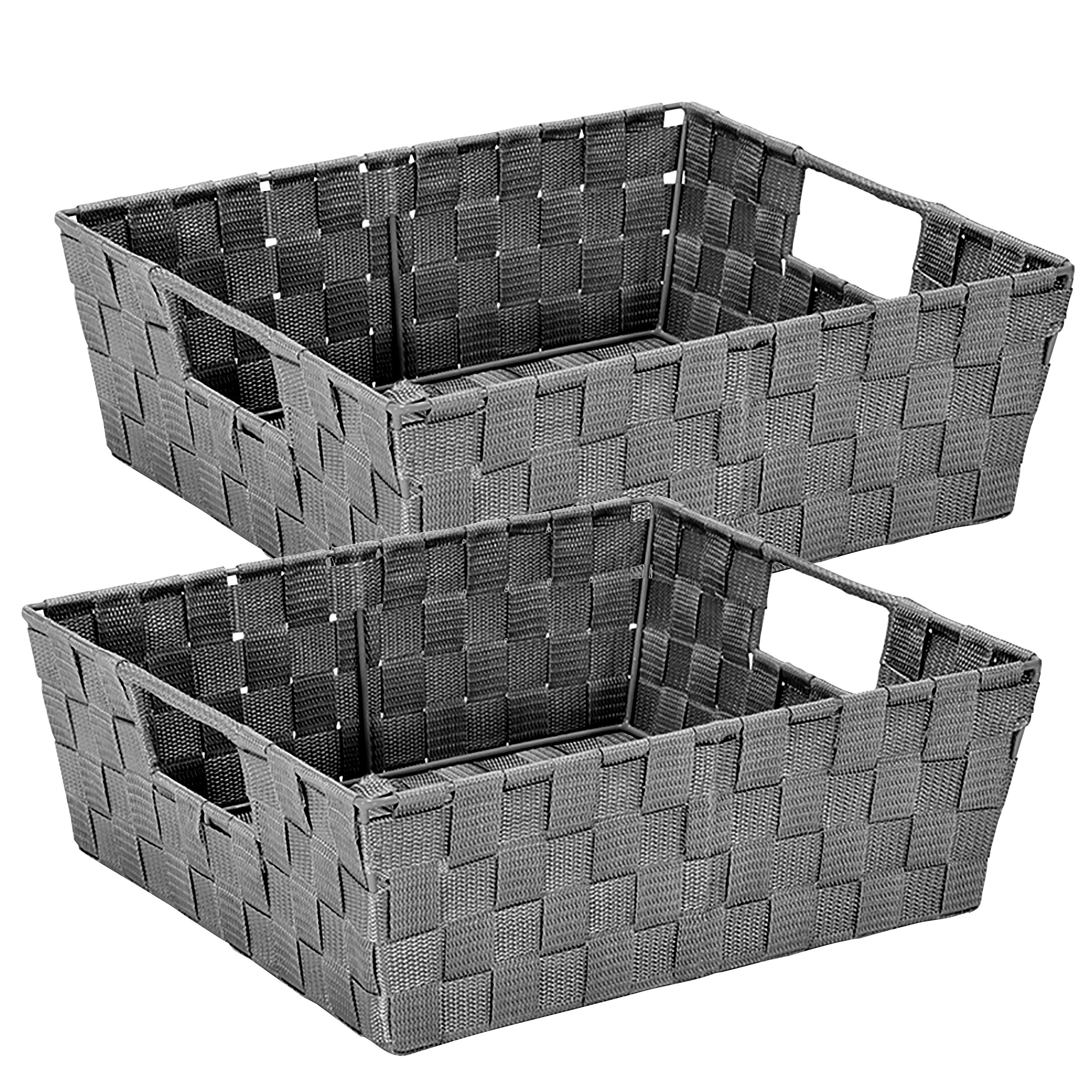 Large Woven Storage Basket with Handles - 2 Pack Grey for Home & Office Organization