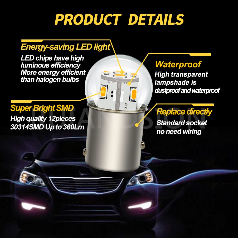 Ruiandsion 2-Pack 1157 LED Bulbs 12V BAY15D (2057/2357/7528 Compatible) - Warm White 3014 12SMD LED Chipsets for Backup, Reverse, Brake & Tail Lights - Perfect for Cars, Trucks, SUVs & Motorcycles