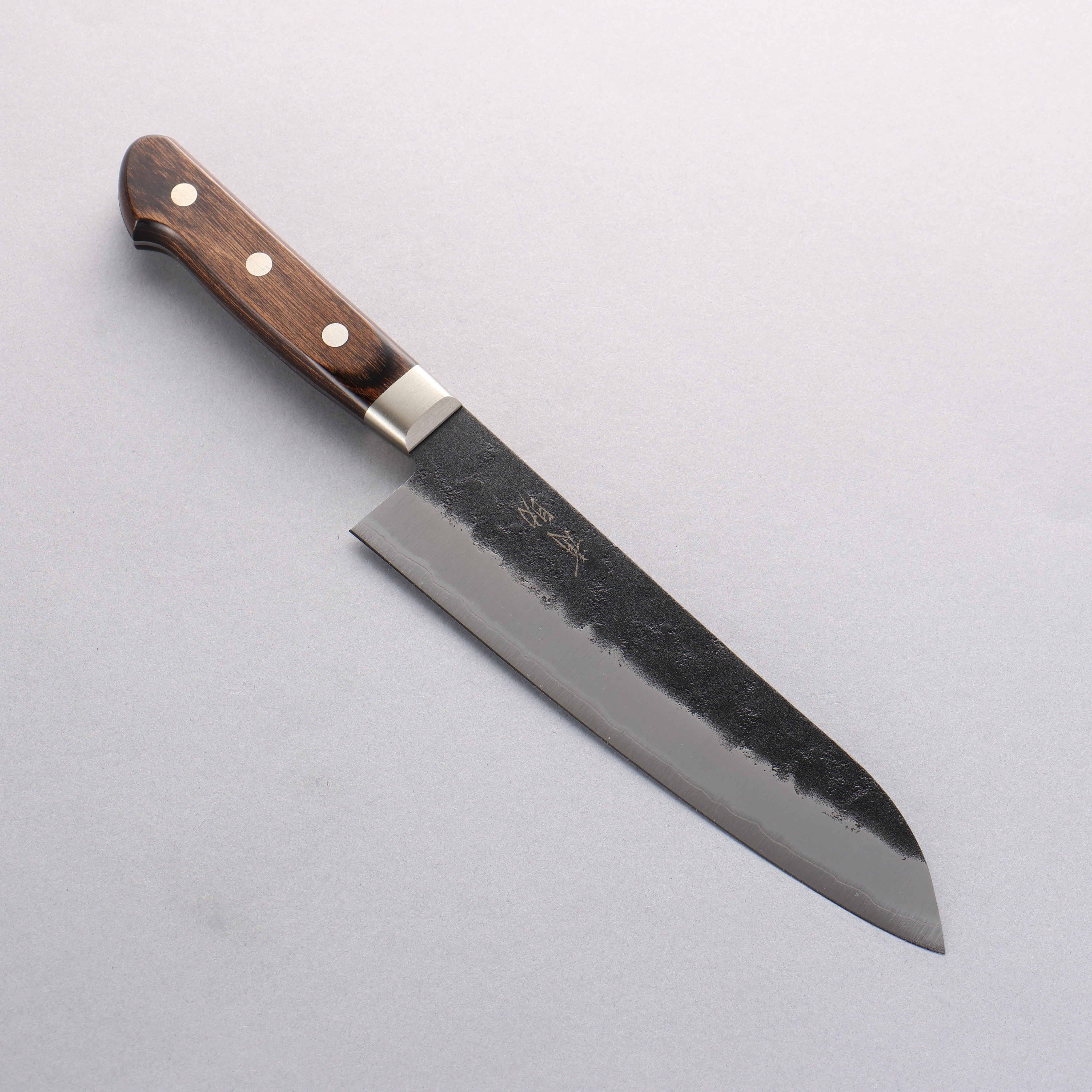 Premium Seisuke Blue Super Black Santoku Knife 180mm - Japanese Chef Knife with Brown Pakka Wood Handle - Perfect for Slicing, Dicing & Chopping Vegetables, Meat & Fish