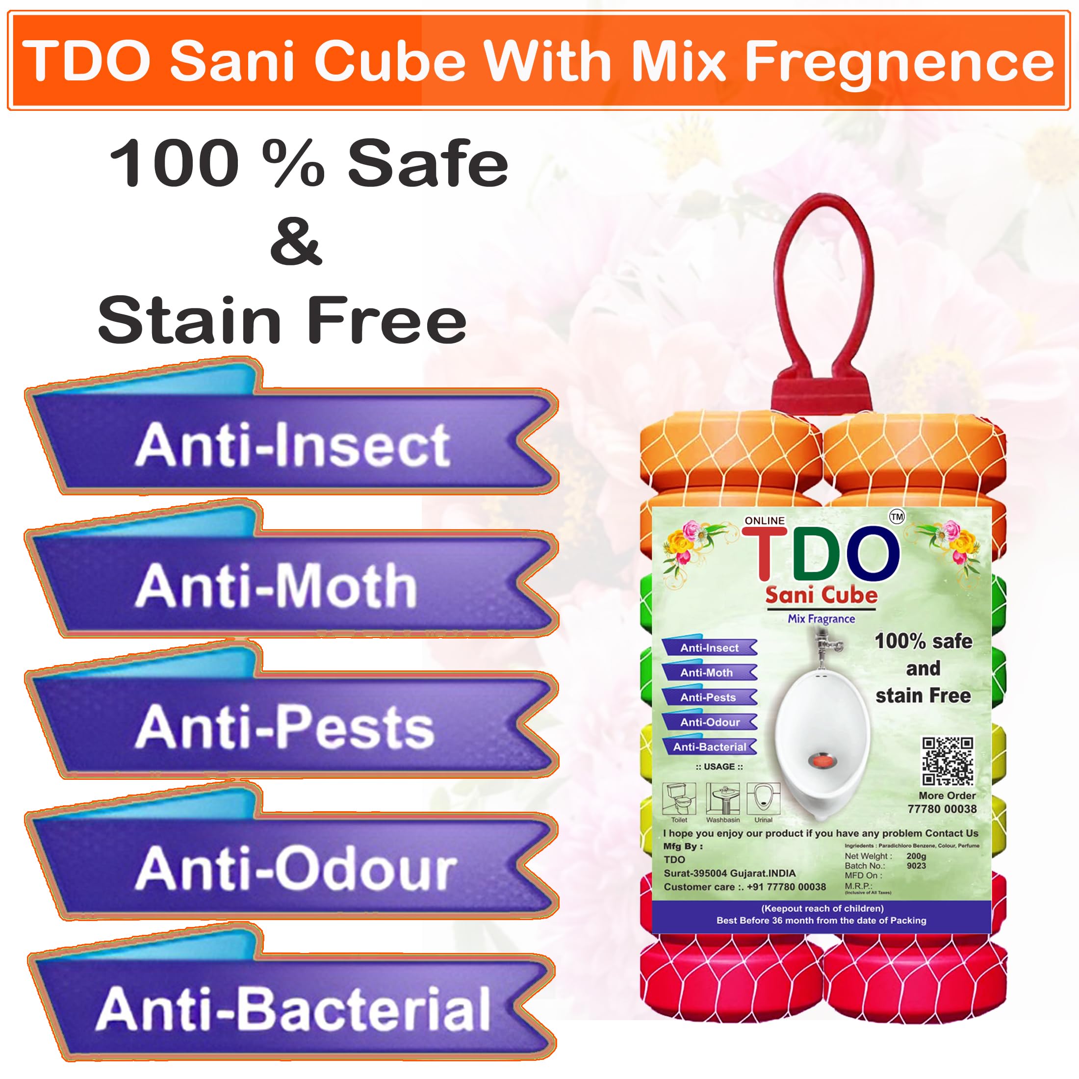 TDO Toilet & Bathroom Air Freshener Fragrance Urinal Balls - Long Lasting Sani Cubes for Washbasins, Clothes Pantry, Wardrobe & More - Pack of 4 (200g Each) | Eliminate Odors in Restrooms, Homes & Offices