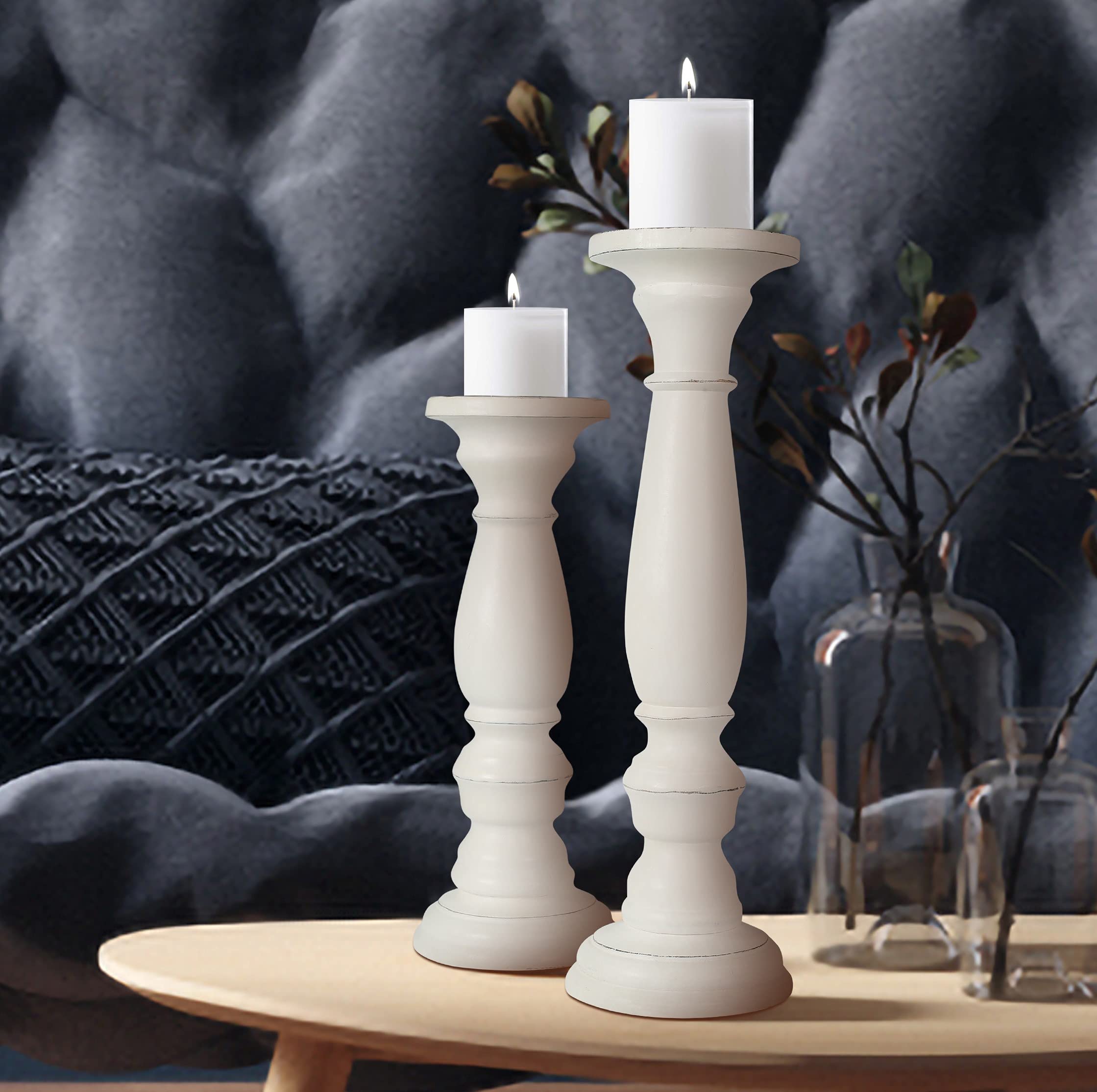Wooden Candle Holder Stand Set of 3 - 16,14,12 Inch White Country Style Candelabra for Wedding Unity Ceremony, Party Decor & Home Spa Relaxation | Rustic Home Decor & Thoughtful Gift Idea