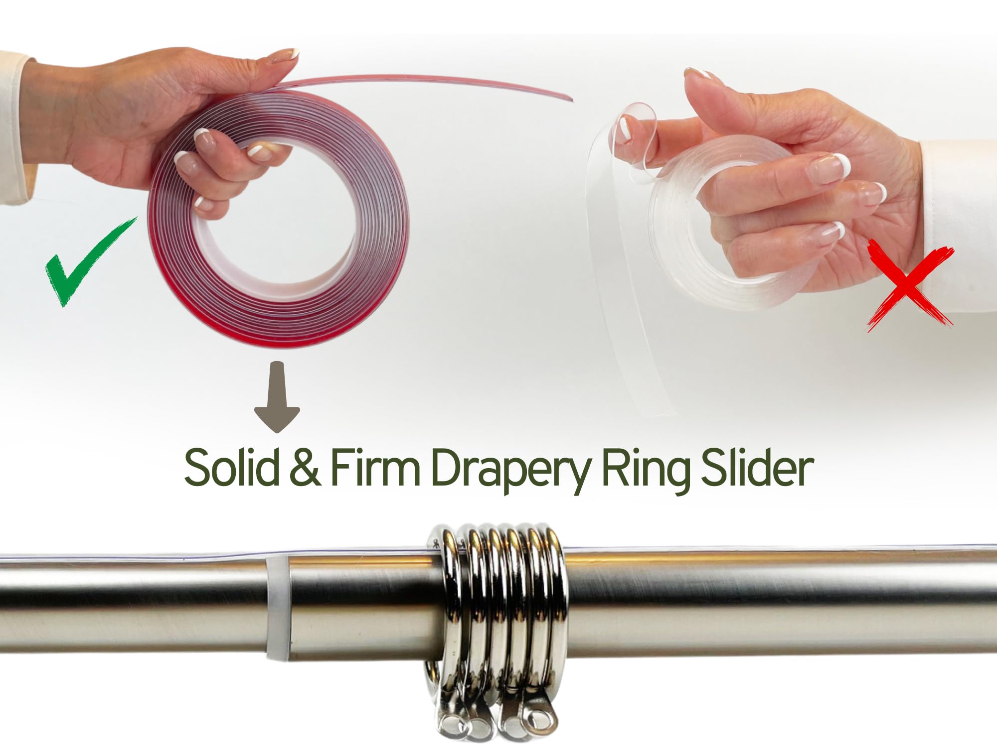 13 ft Clear Drapery Ring Sliders - Smooth Gliding Shower Curtain Rings for Effortless Operation, Prevents Snags & Noise - Perfect for Bathrooms, Bedrooms, and Home Decor (13 Feet)