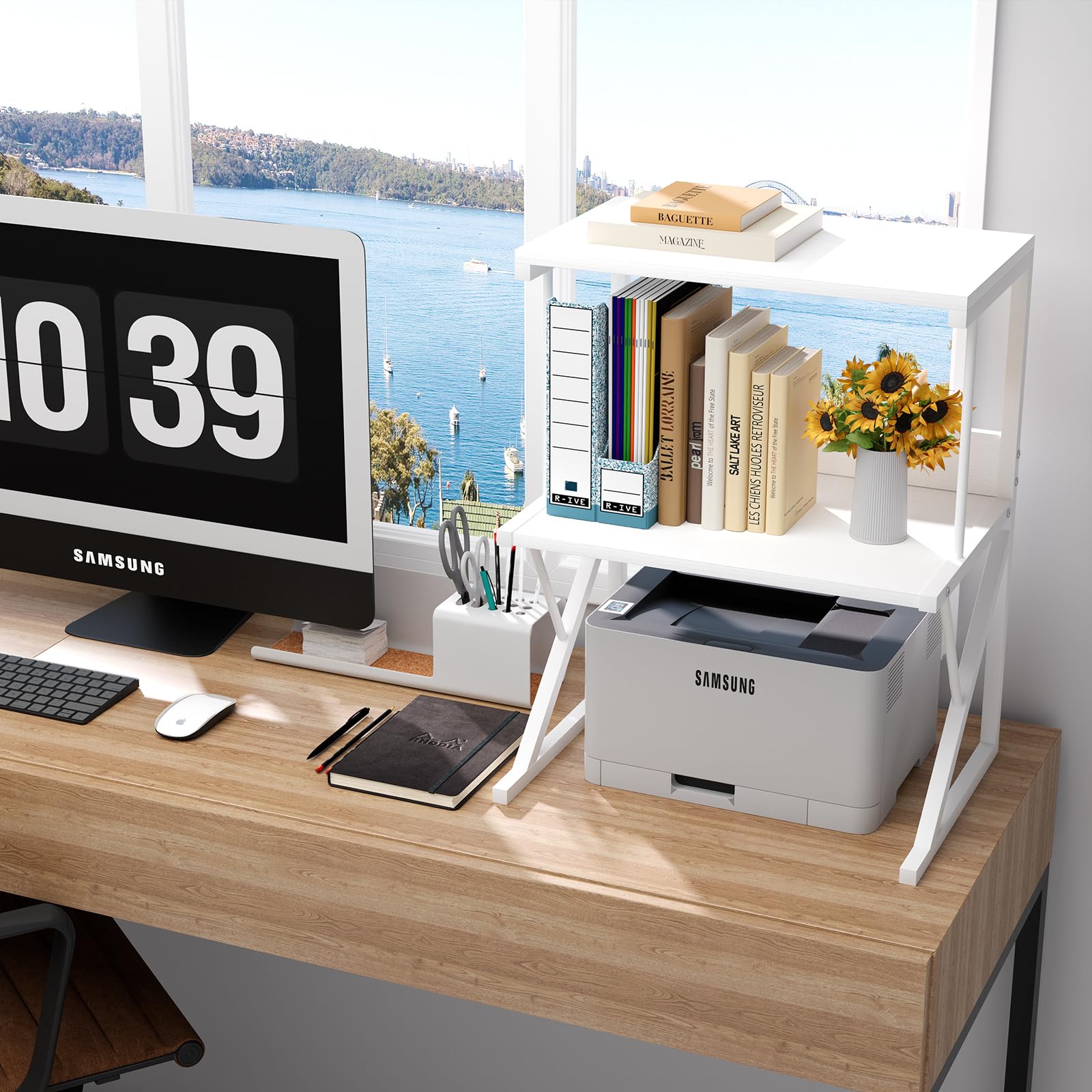 Aboxoo 3-Tier Large Printer Stand for Desk - Multi-Purpose Office Shelf Organizer for Printer, Fax Machine & Books - White | Perfect for Home Office & Workspace Organization