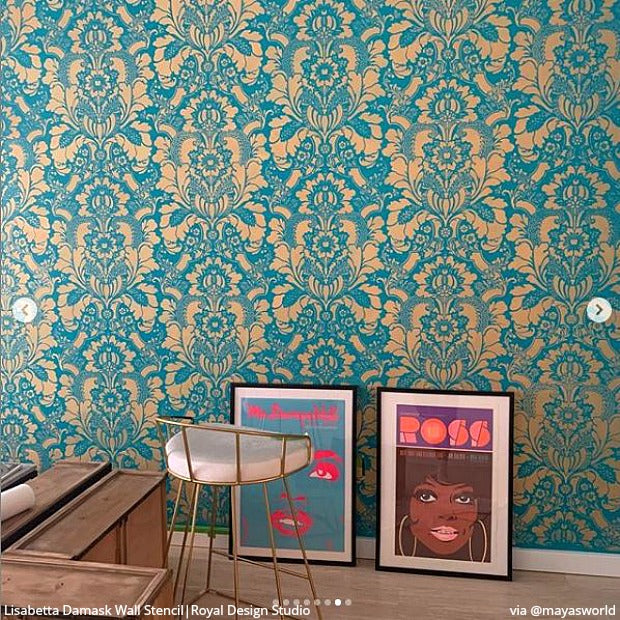 Lisabetta Damask Wall Stencil - Reusable DIY Painting Template for Home Decor, Accent Walls & Furniture - Perfect for Bedroom, Living Room & Nursery Renovation