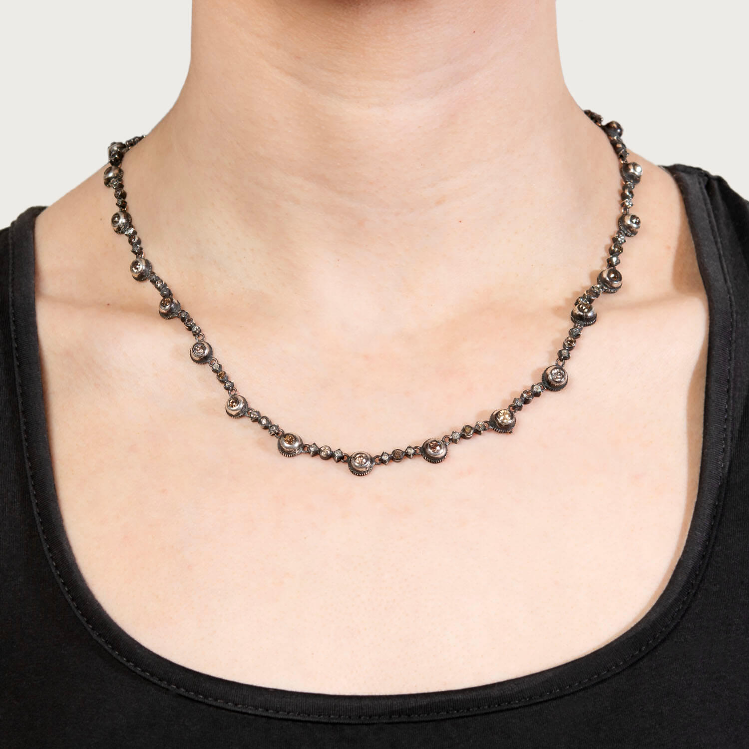 Victorian Style 14K Gold & Sterling Silver 7ctw Natural Fancy Color Diamond Riviera Necklace - Elegant Jewelry for Weddings, Anniversaries & Special Occasions