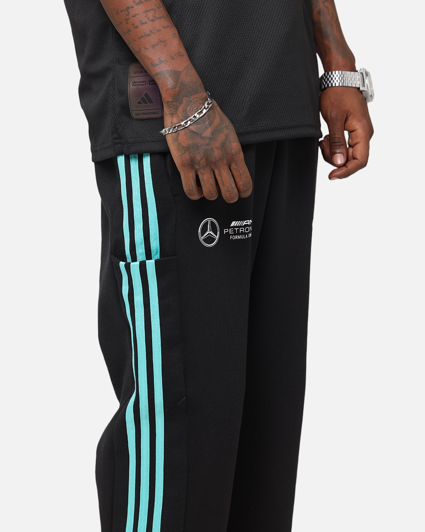 Adidas x Mercedes AMG PETRONAS F1 DNA Joggers for Men - Black & White Athletic Running Pants for Training, Gym & Casual Wear
