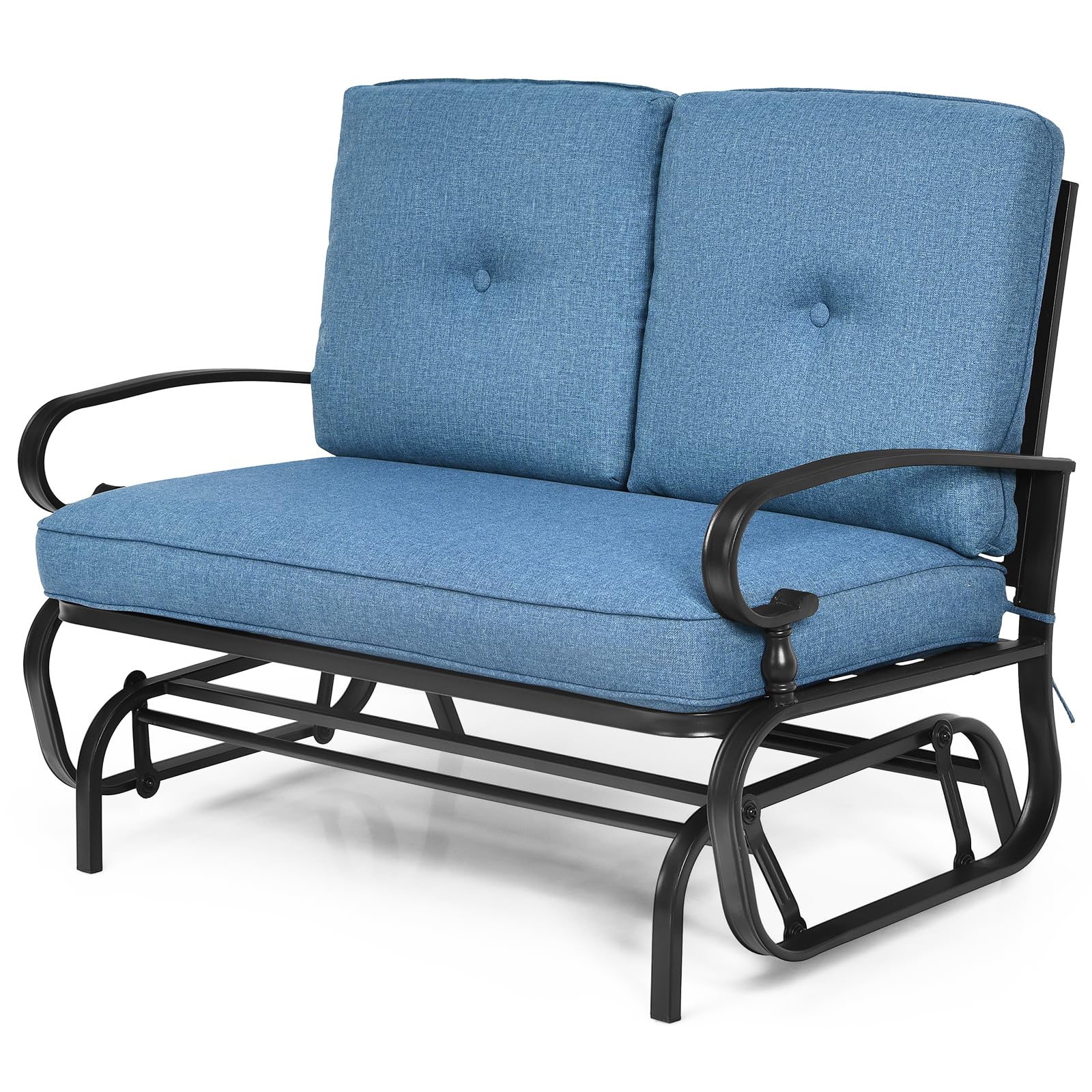 **Tangkula 2-Person Outdoor Swing Glider Chair - Patio Loveseat with Steel Frame & Comfortable Cushions - Perfect for Garden, Porch, Balcony, Poolside (Blue) - Relaxing Outdoor Seating for Couples**