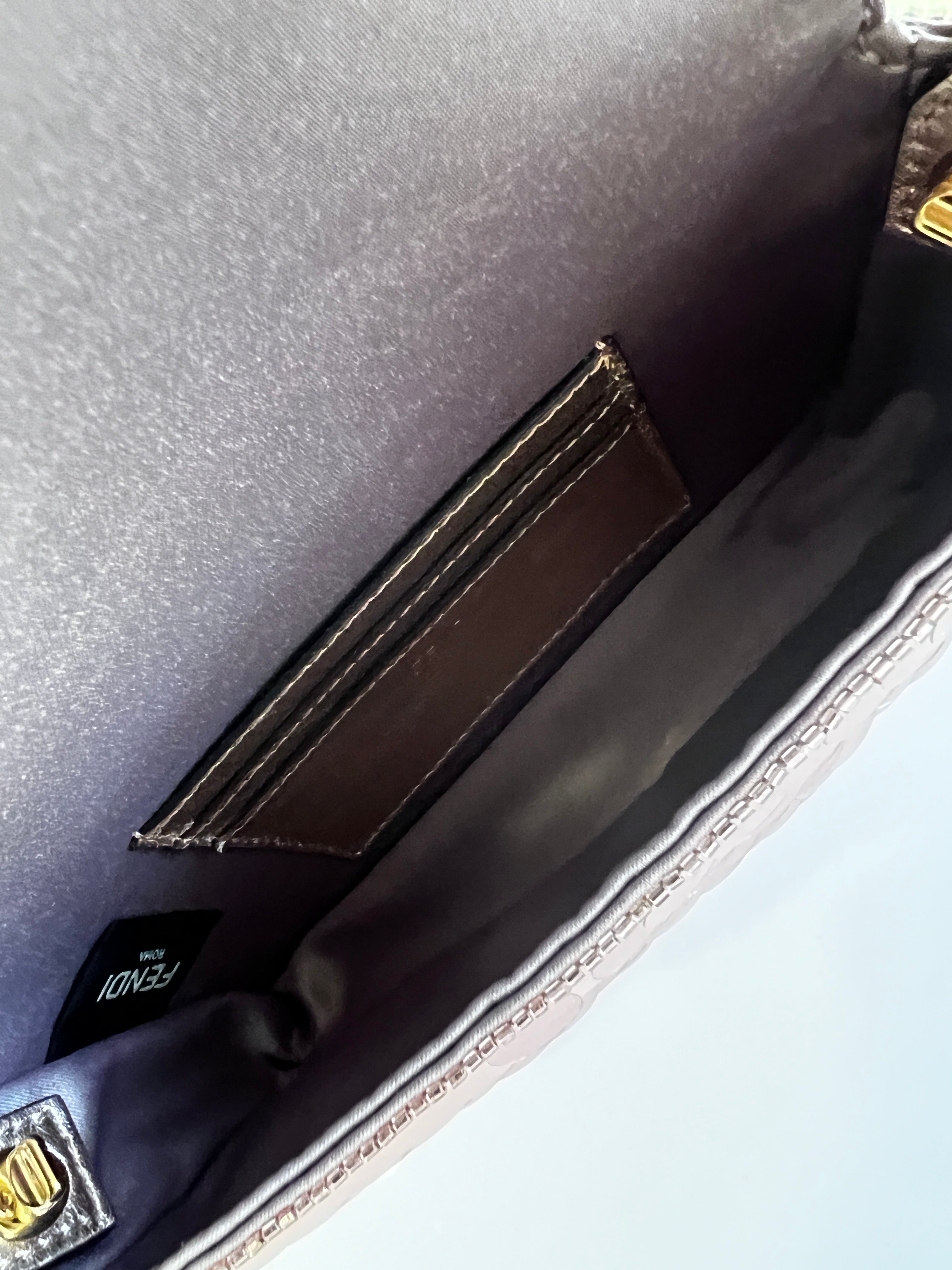 Fendi Rose Gold Sequin Mini Baguette Bag - Luxury Designer Crossbody Purse for Women | Perfect for Parties, Weddings & Evening Events