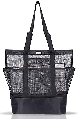 Extra Large Mesh Beach Tote Bag with Insulated Cooler Compartment - Waterproof Picnic Bag for Sand Toys, Groceries & Outdoor Activities | Perfect for Beach Trips, Pool Parties & Family Outings