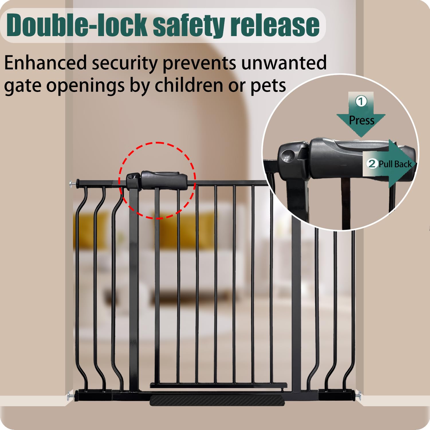 67-71.5 Inch Extra Wide Baby Gate - Pressure Mounted No Drill Heavy Duty Metal Safety Gate for Wide Stairs & Doorways - Black with Extension Kit - Perfect for Homes, Apartments & Staircase Safety