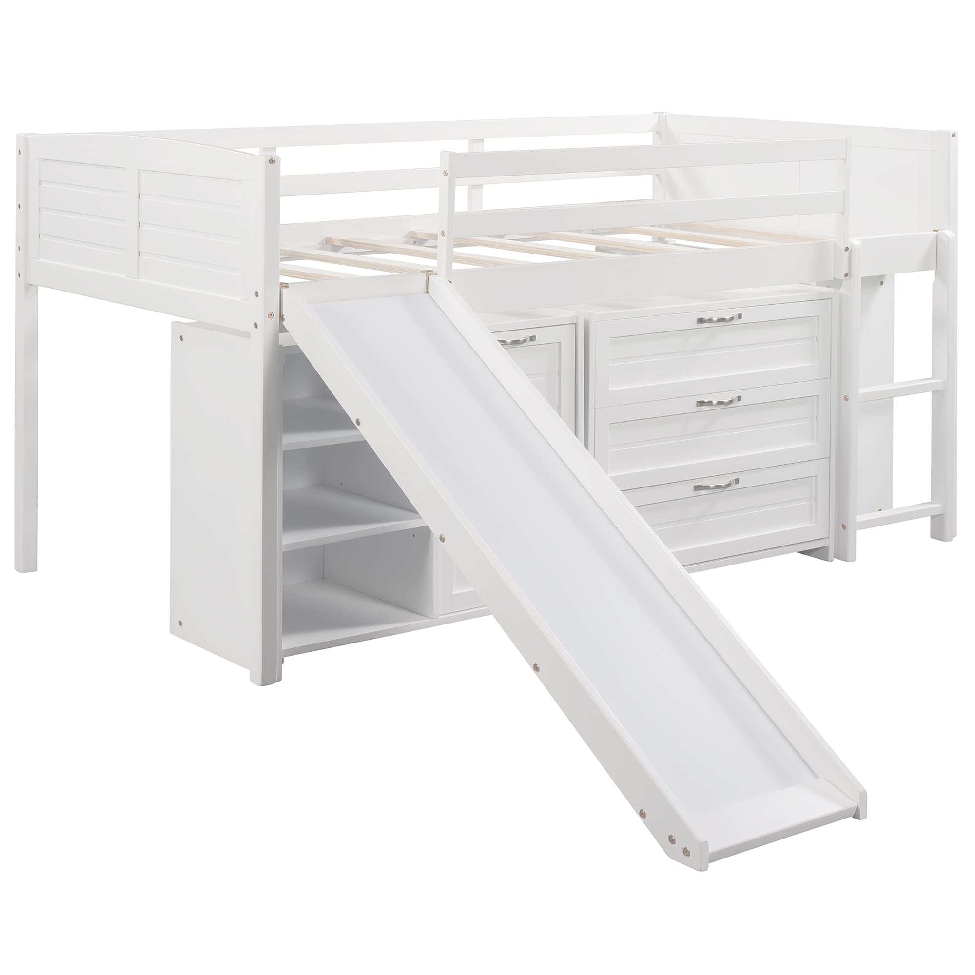 Space-Saving Twin Loft Bed with 5 Drawers & 5 Shelves - Includes Slide & Ladder - Perfect for Kids, Teens & Small Spaces - No Box Spring Needed - Ideal for Bedrooms, Dorms & Apartments
