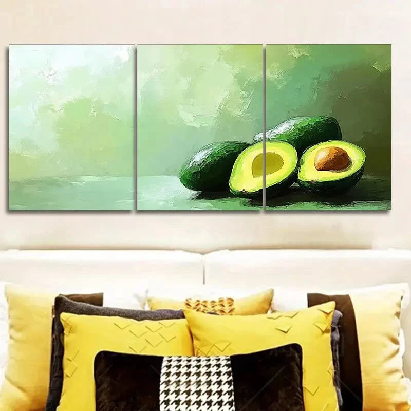 3-Piece Avocado Illustration Metal Prints - Ready to Hang Wall Art Decor for Kitchen, Dining Room & Home Office