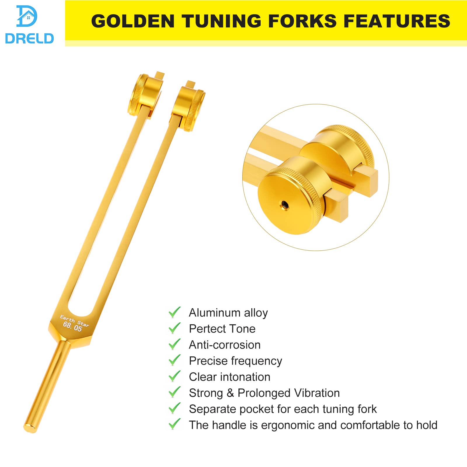 9 Gold Weighted Chakra Tuning Fork Set - 8 Chakra & 1 Soul Purpose Forks with Hammer & Storage Bag | Sound Healing, Meditation & Energy Balancing Tool for Holistic Wellness