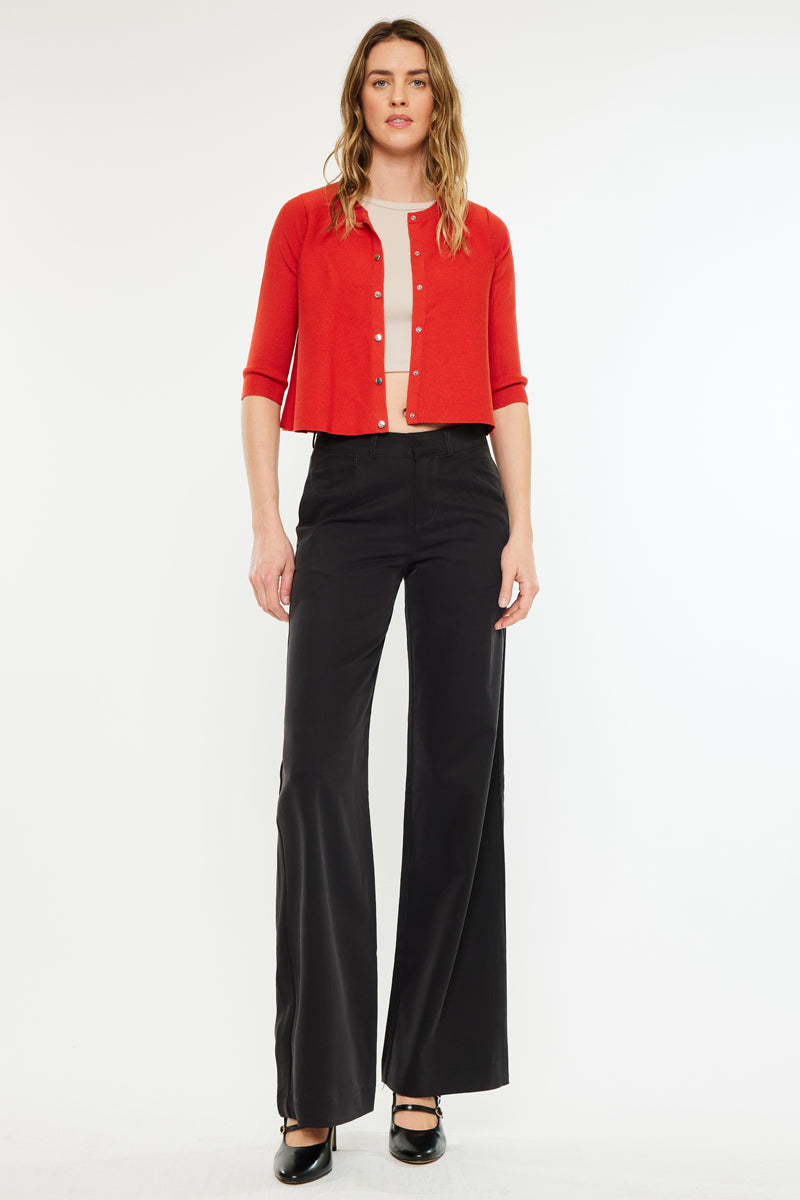 Tinley Mid Rise Wide Leg Pants for Women - Comfortable Stretchy High Waisted Trousers | Perfect for Office, Casual Wear & Travel