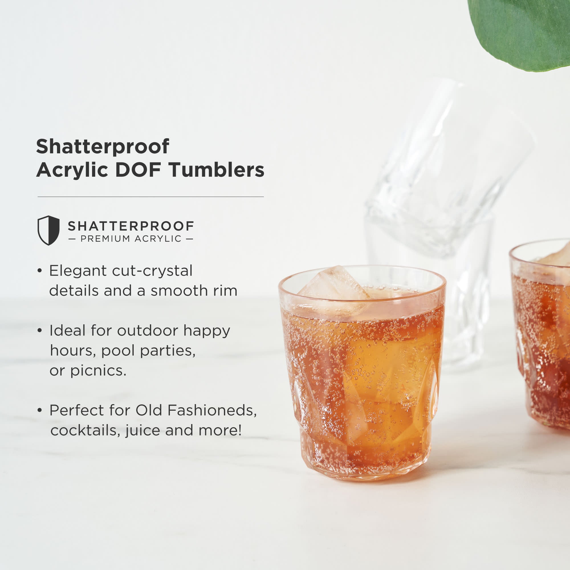 Shatterproof Acrylic Rocks Tumblers Set of 4 - BPA-Free Unbreakable Drinking Glasses for Whiskey, Cocktails & Iced Coffee - Perfect for Outdoor Parties, BBQs & Home Bar Use
