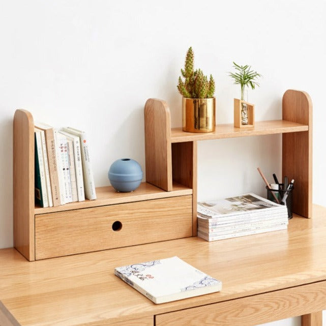 Solid Oak Wood Table Shelves - Rustic Home Office & Living Room Storage Organizer for Books, Decor & Essentials