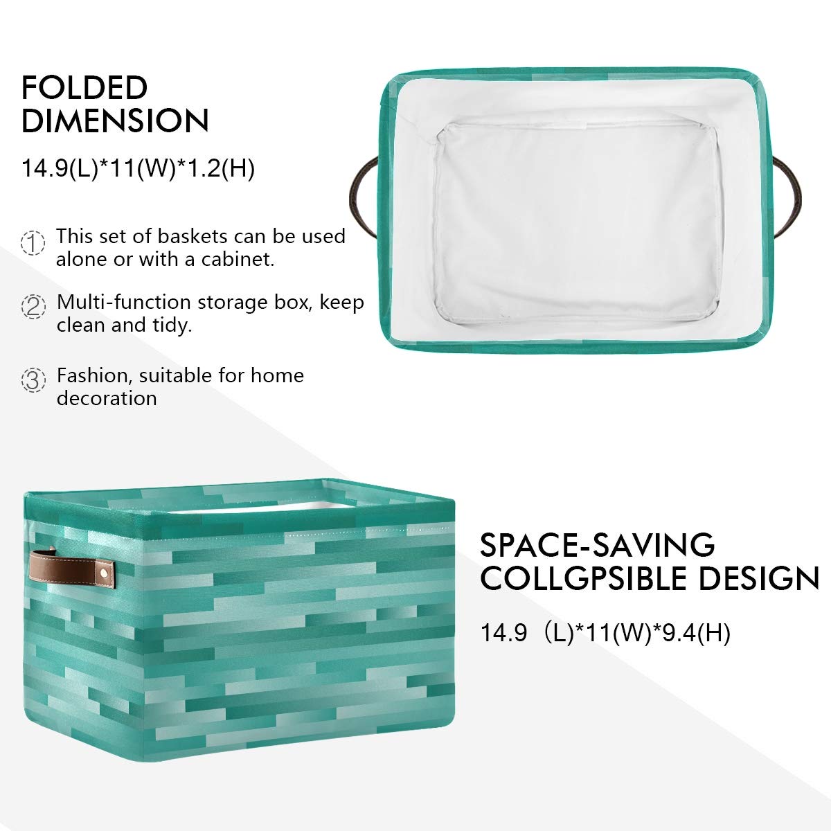 Teal Wooden Storage Basket - Closet & Shelf Organizer Bin for Home & Office Organization | Perfect for Bedroom, Bathroom, and Kids Room Storage