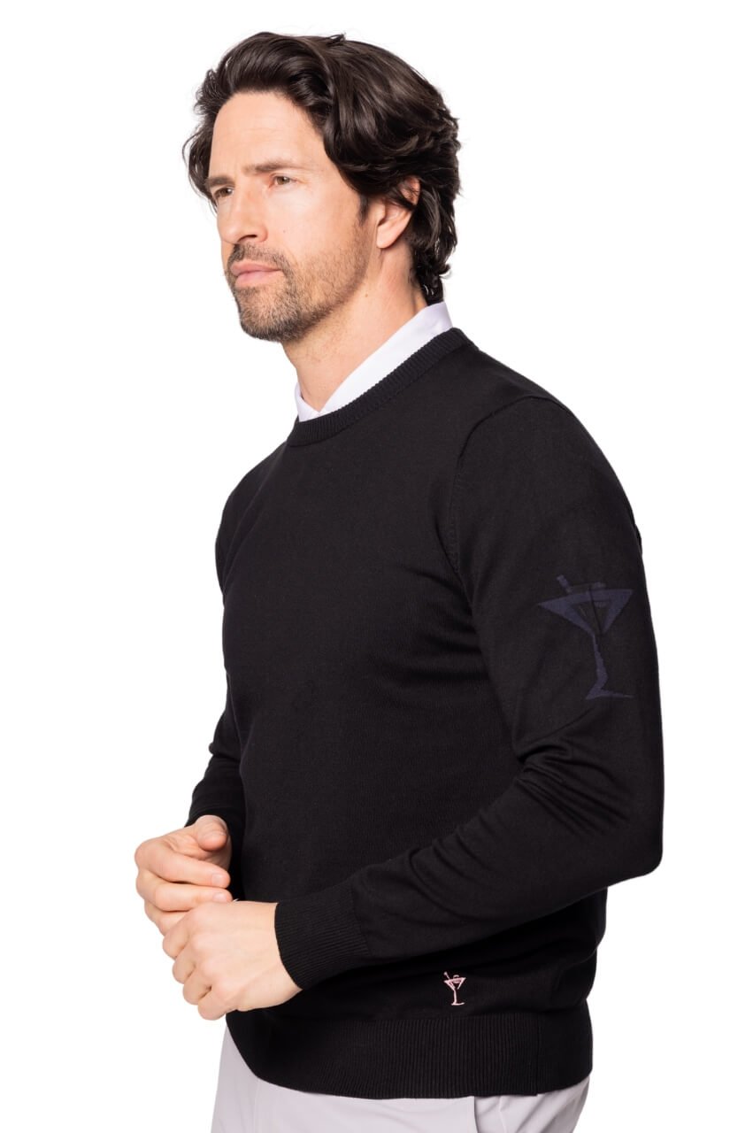 Men's Black Martini Crewneck Sweater - Soft Casual Knit Pullover for Fall & Winter - Perfect for Office, Date Night and Holiday Parties