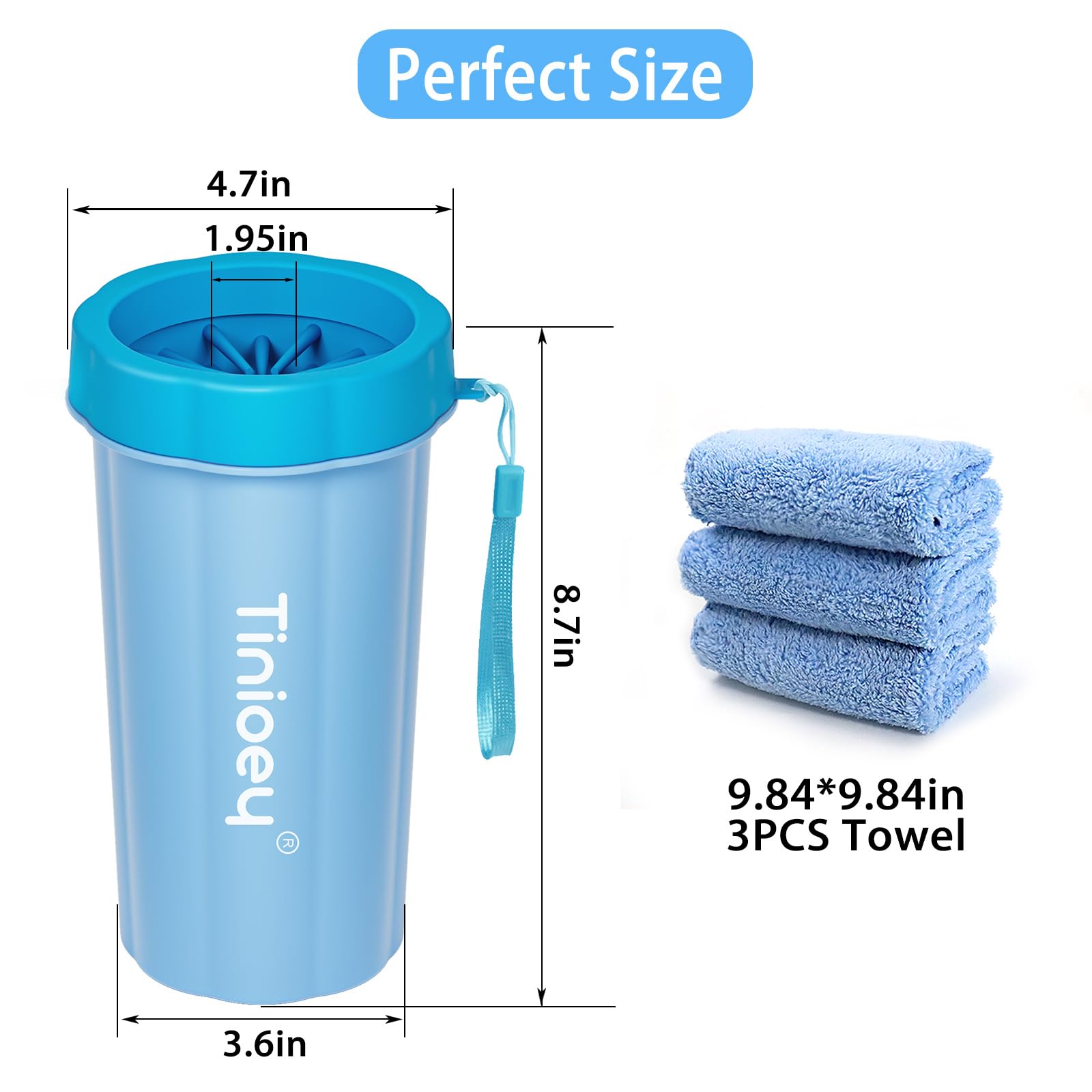 Dog Paw Cleaner for Large Dogs - Includes 3 Washable Towels & Bath Brush | Muddy Paw Washer & Pet Foot Cleaner | Perfect for Post-Walk Cleaning, Grooming & Outdoor Adventures