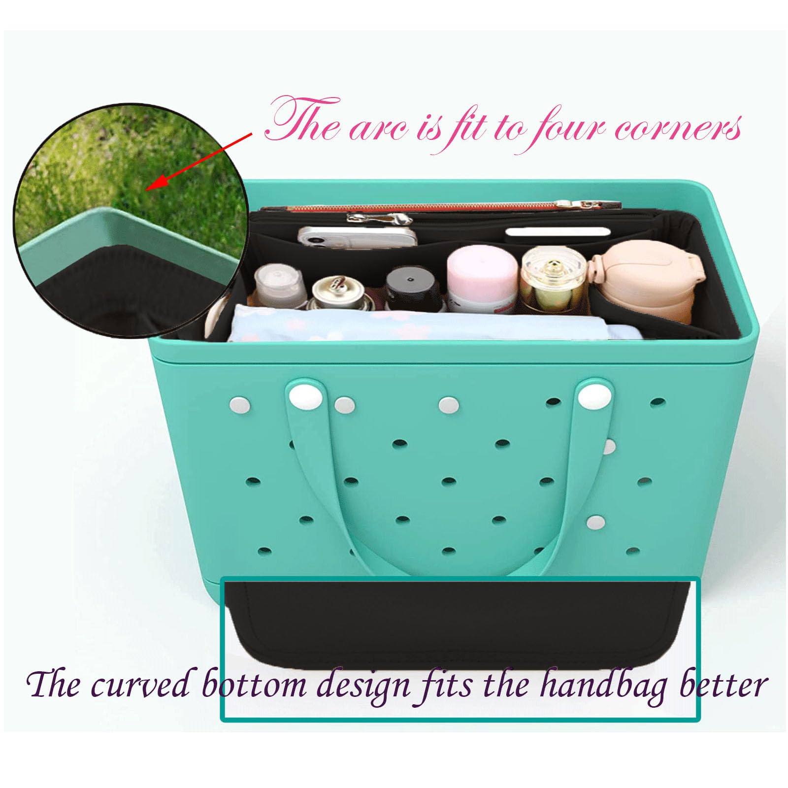 Lckaey Waterproof Purse Organizer for Rubber Beach Bags - Multi-Pocket Handbag Insert with Zipper Compartments (Black, Model Y015) | Perfect for Travel, Gym & Daily Essentials Organization