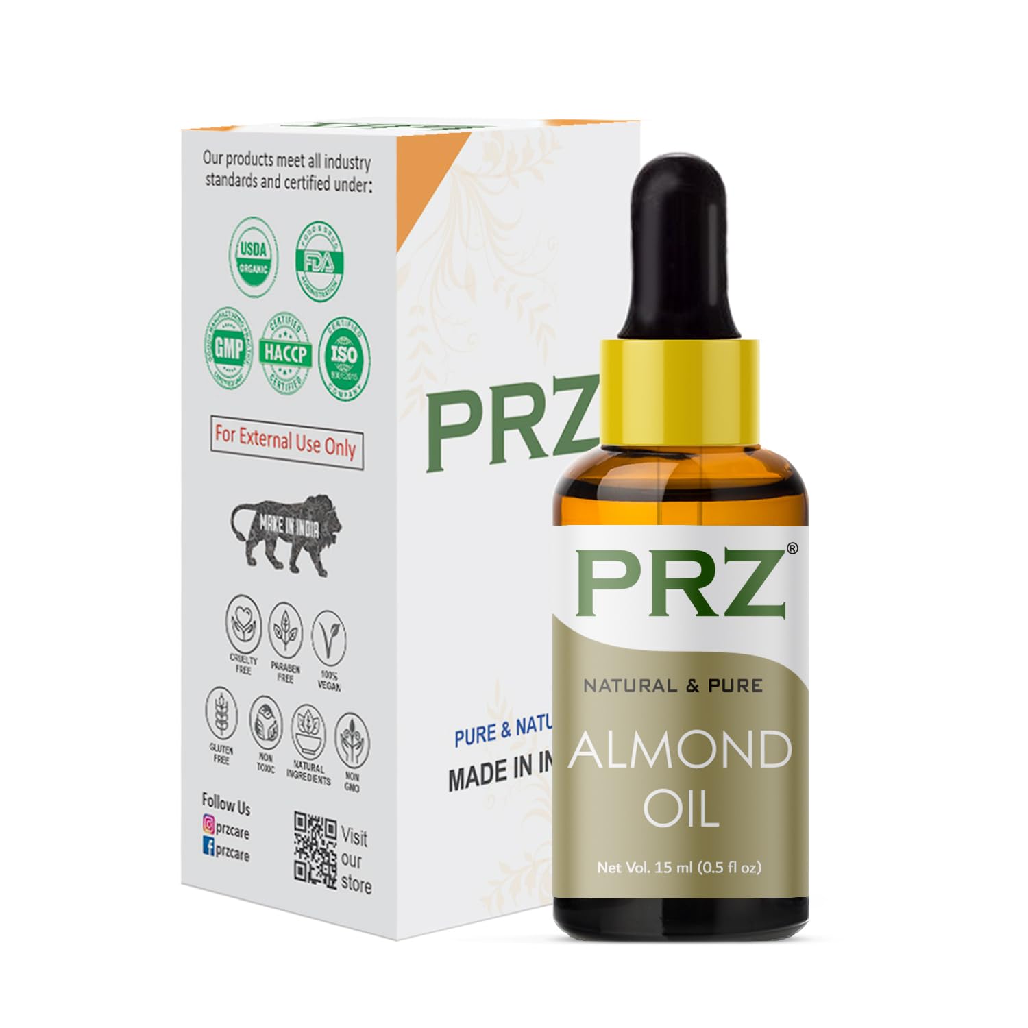 PRZ Almond Cold Pressed Oil - Pure Natural for Aromatherapy & Skin Care | 15ml