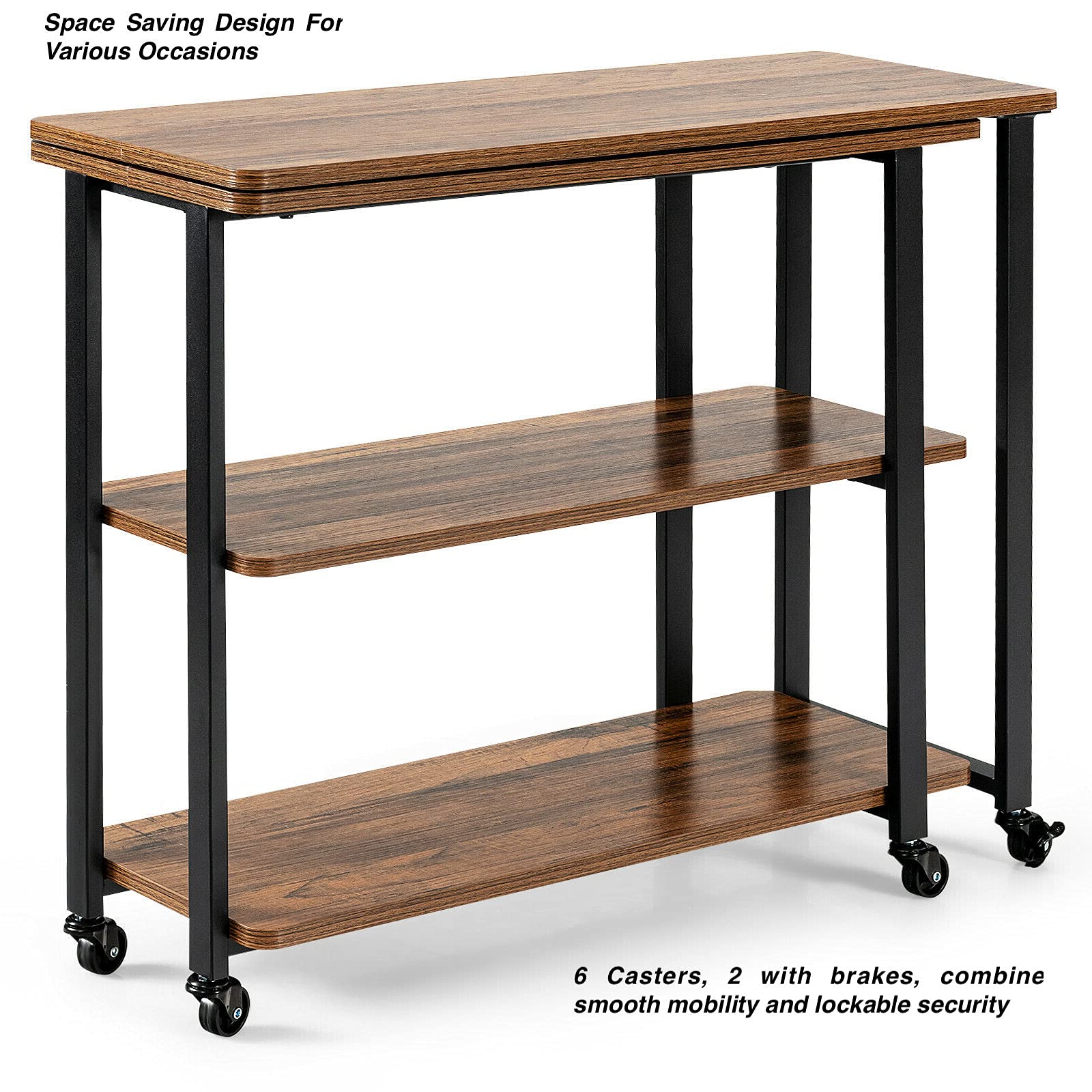 360° Rotating L-Shaped Side Table with 2-Tier Storage Shelf - Brown End Table for Sofa, Bookshelf, Computer Desk - Compact Home Office & Living Room Furniture (31.5