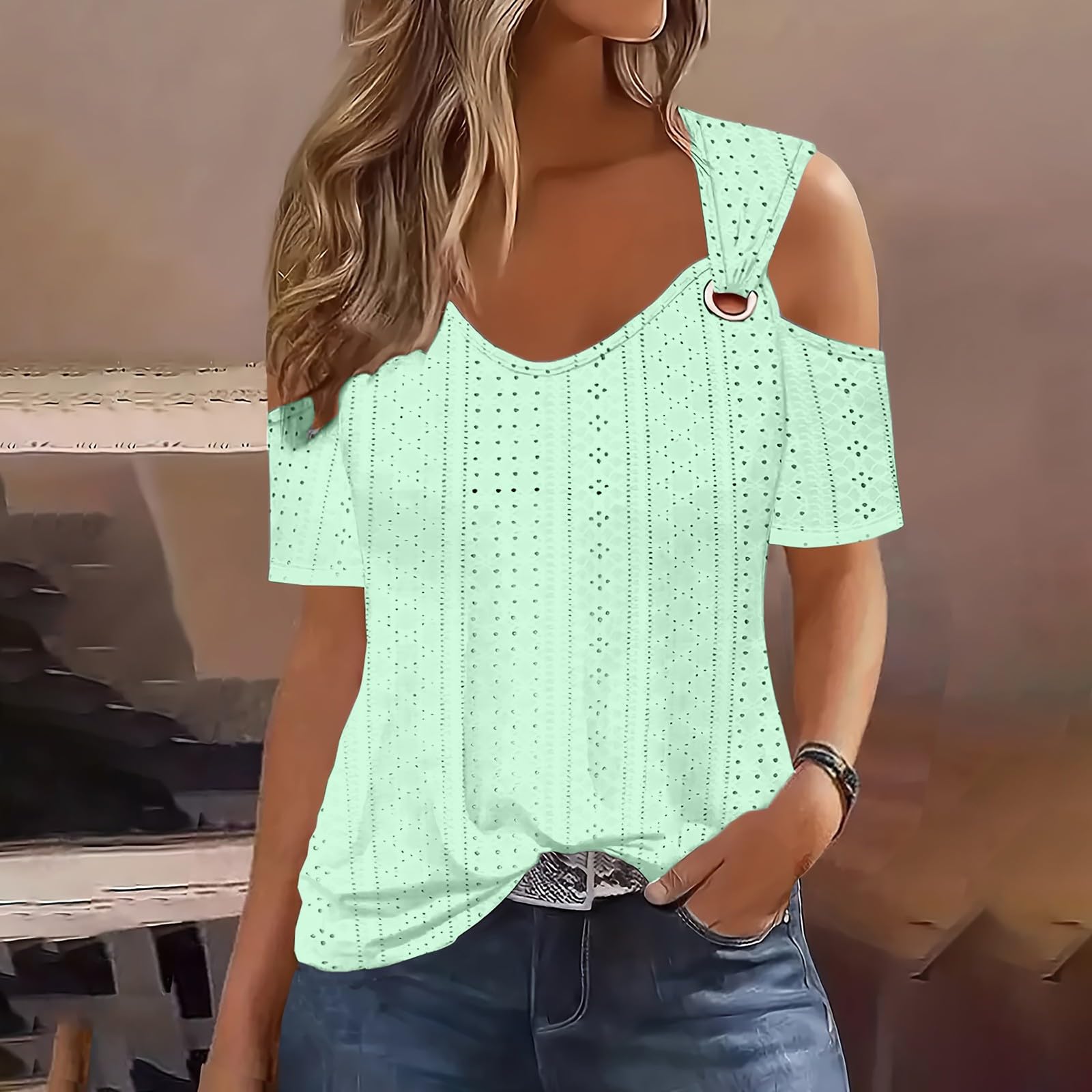 Trendy Boho Summer Tops for Women 2024 - Short Sleeve Eyelet Cold Shoulder Tunic Blouses for Dressy Casual Wear | Beach Vacation, Party & Everyday Outfits