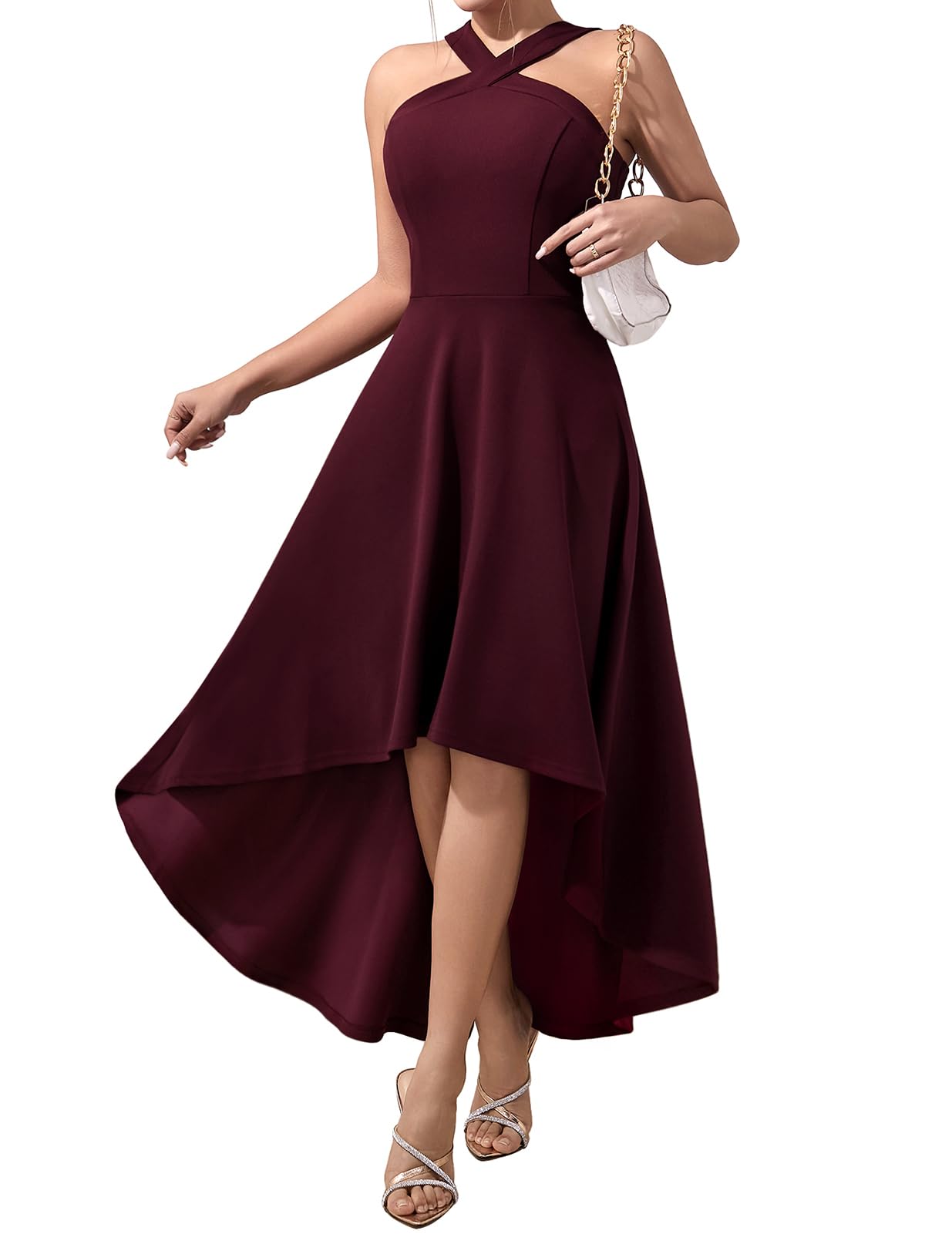 DRESSTELLS Women's Cocktail Dresses 2024 - Halter Neck Sleeveless High-Low Hem Party Dress for Homecoming, Wedding Guest & Evening Events | Fall Formal Occasions & Special Celebrations