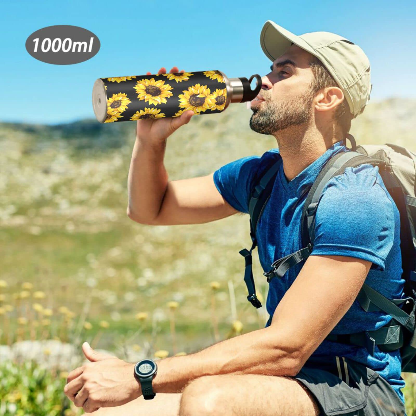 Kigai Insulated Stainless Steel Water Bottle 20oz - Sunflower Design, Leakproof Wide Mouth with Straw Lid - Perfect for Gym, Hiking & Outdoor Activities | BPA Free Sports Water Bottle for Fitness Enthusiasts
