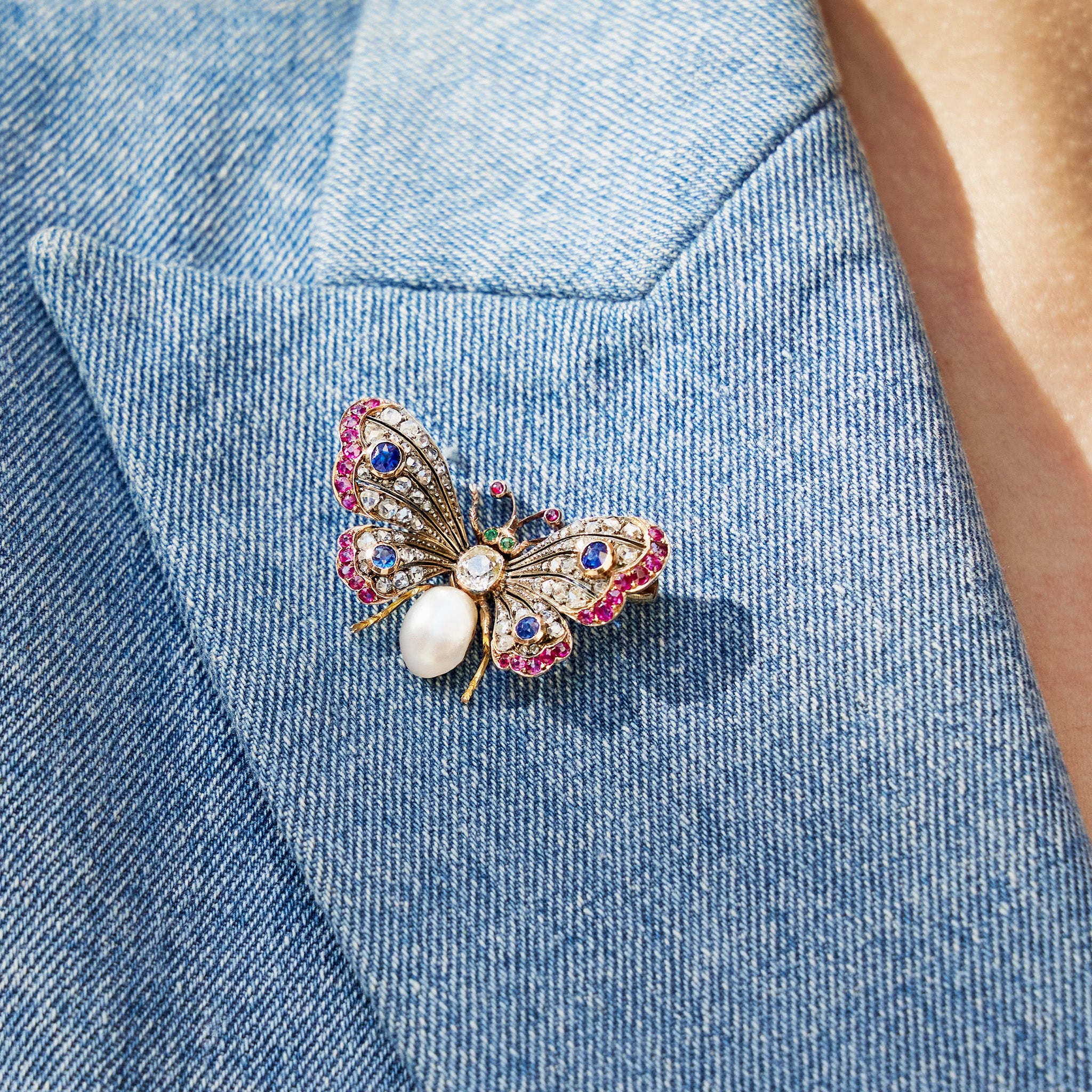 Vintage Butterfly Brooch with Diamond, Pearl & Gemstone Accents - Elegant Jewelry for Weddings, Parties & Special Occasions
